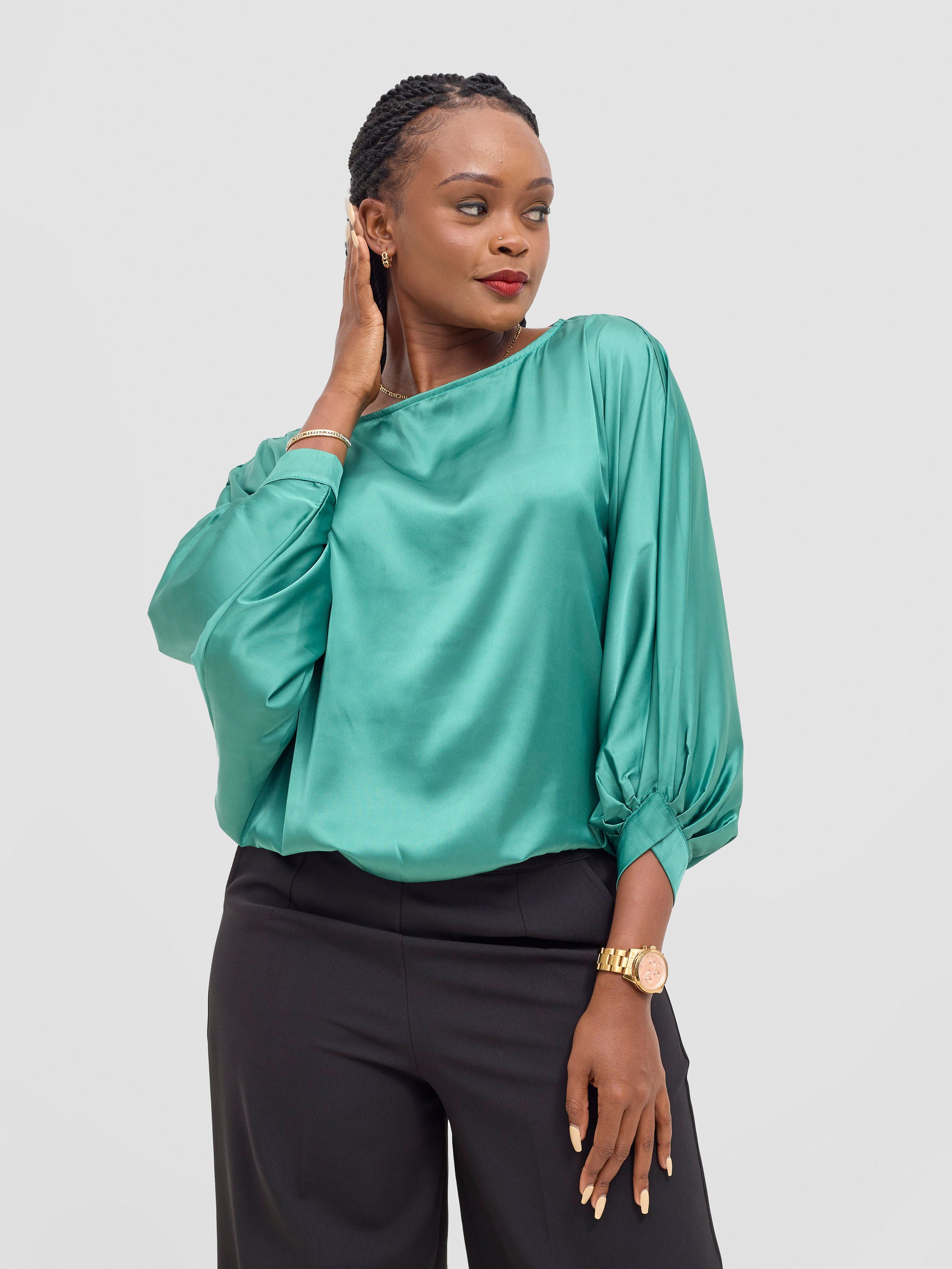 Vivo Sawari Crossed Cuff Batwing Top - Dusty Green