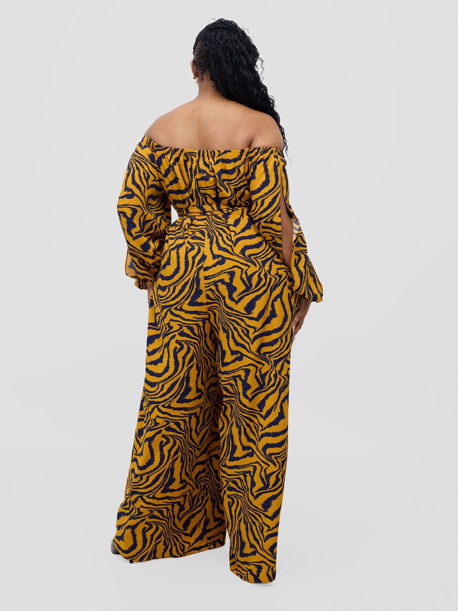 Vivo Yumi Off Shoulder Jumpsuit - Mustard Omi Print