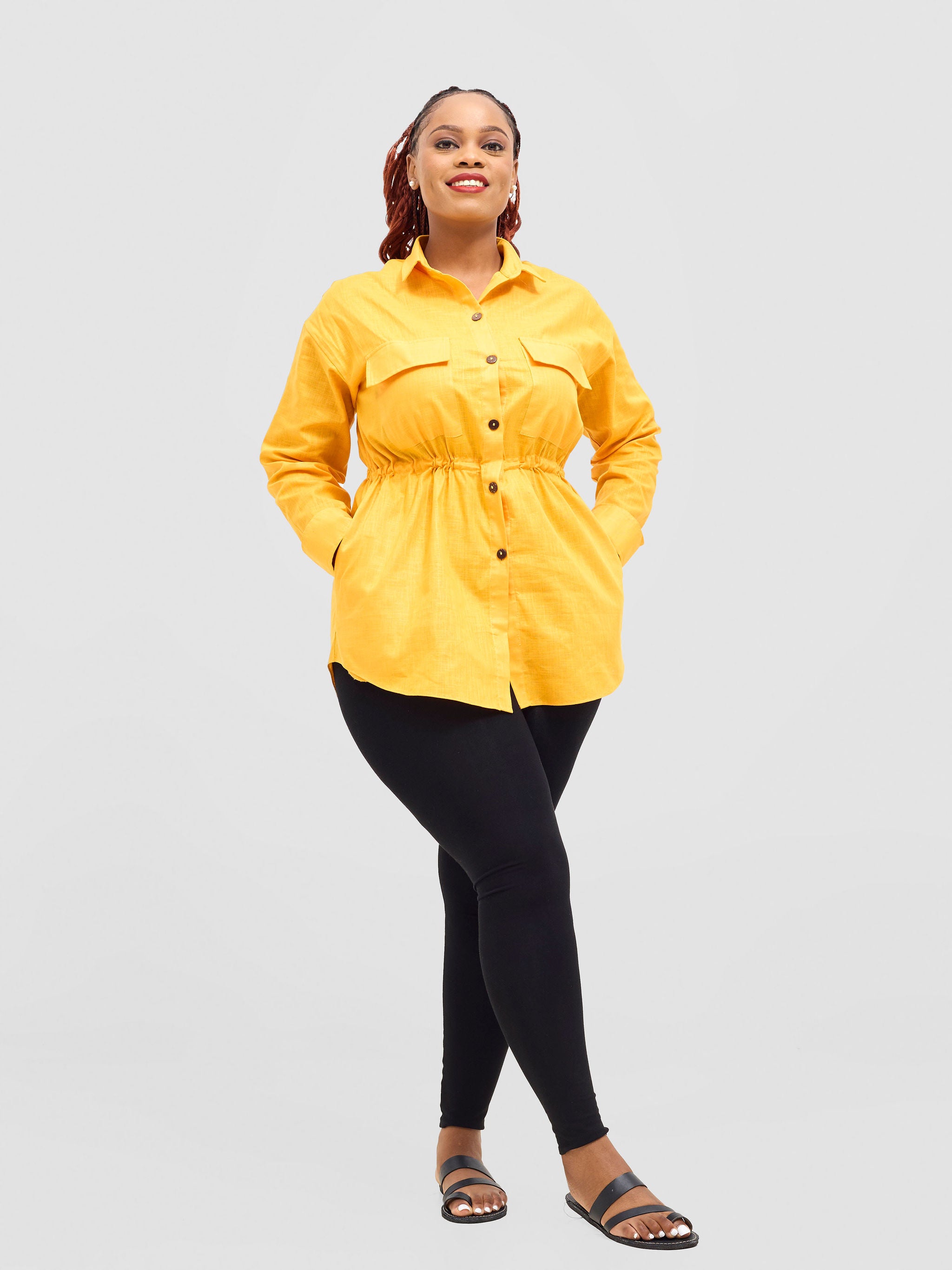Safari Savannah Drawstring Shacket - Mustard