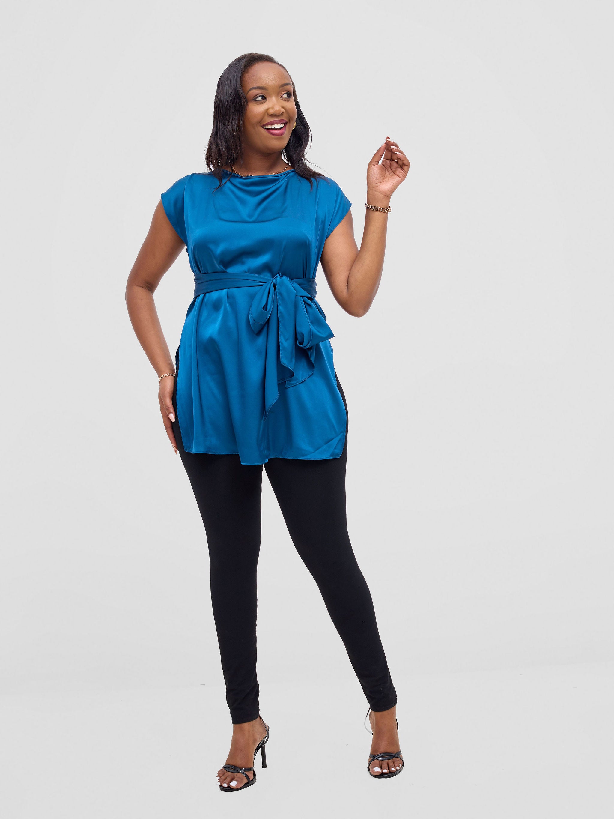 Vivo Yene Front Tie Tunic Top - Teal