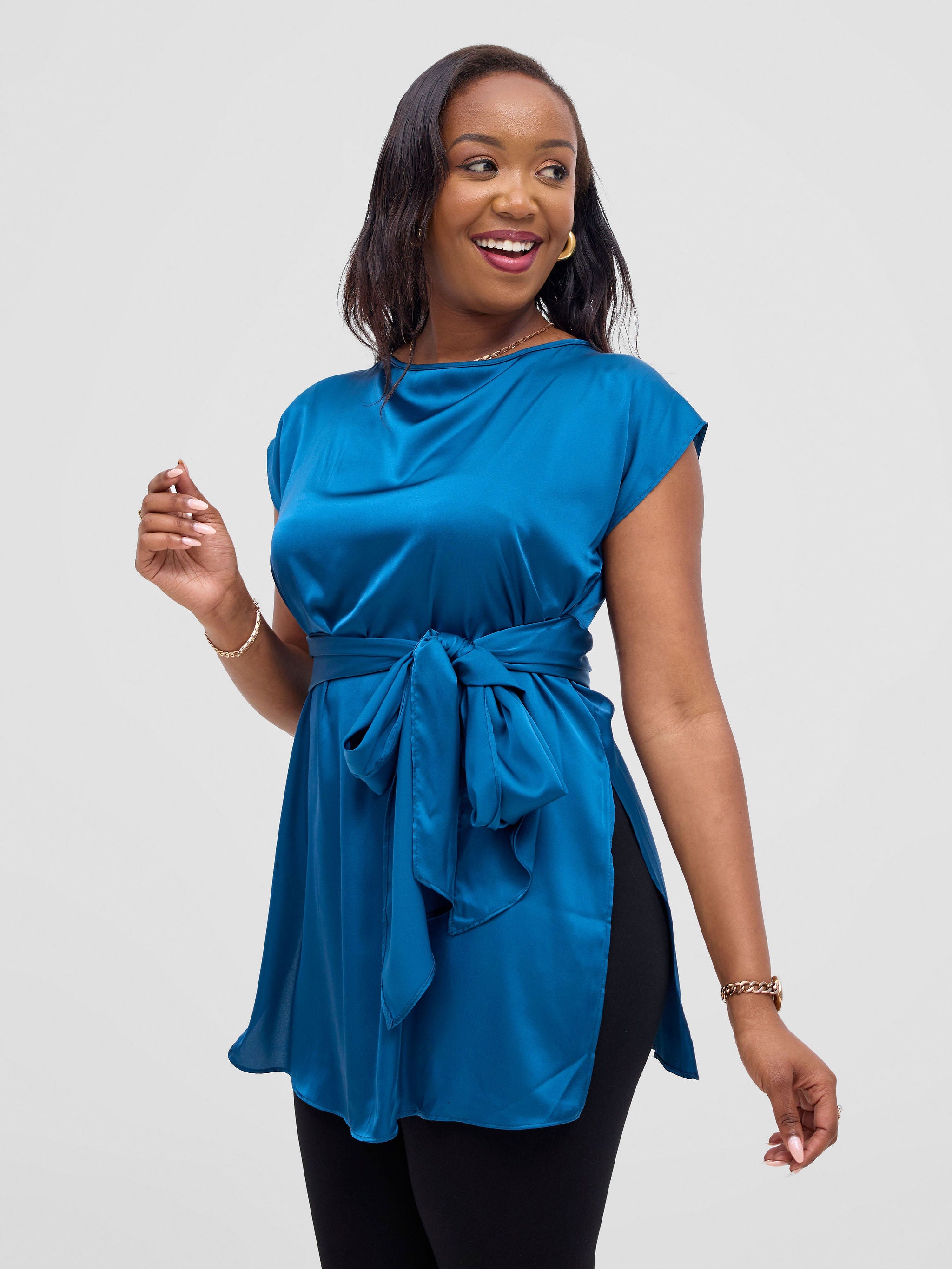 Vivo Yene Front Tie Tunic Top - Teal