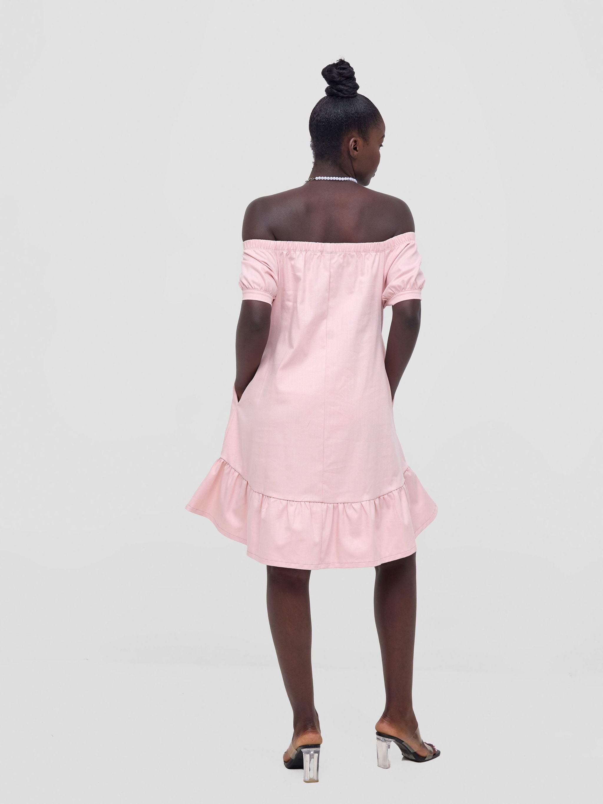 Zoya Nia Off Shoulder Knee Length Dress - Light Pink