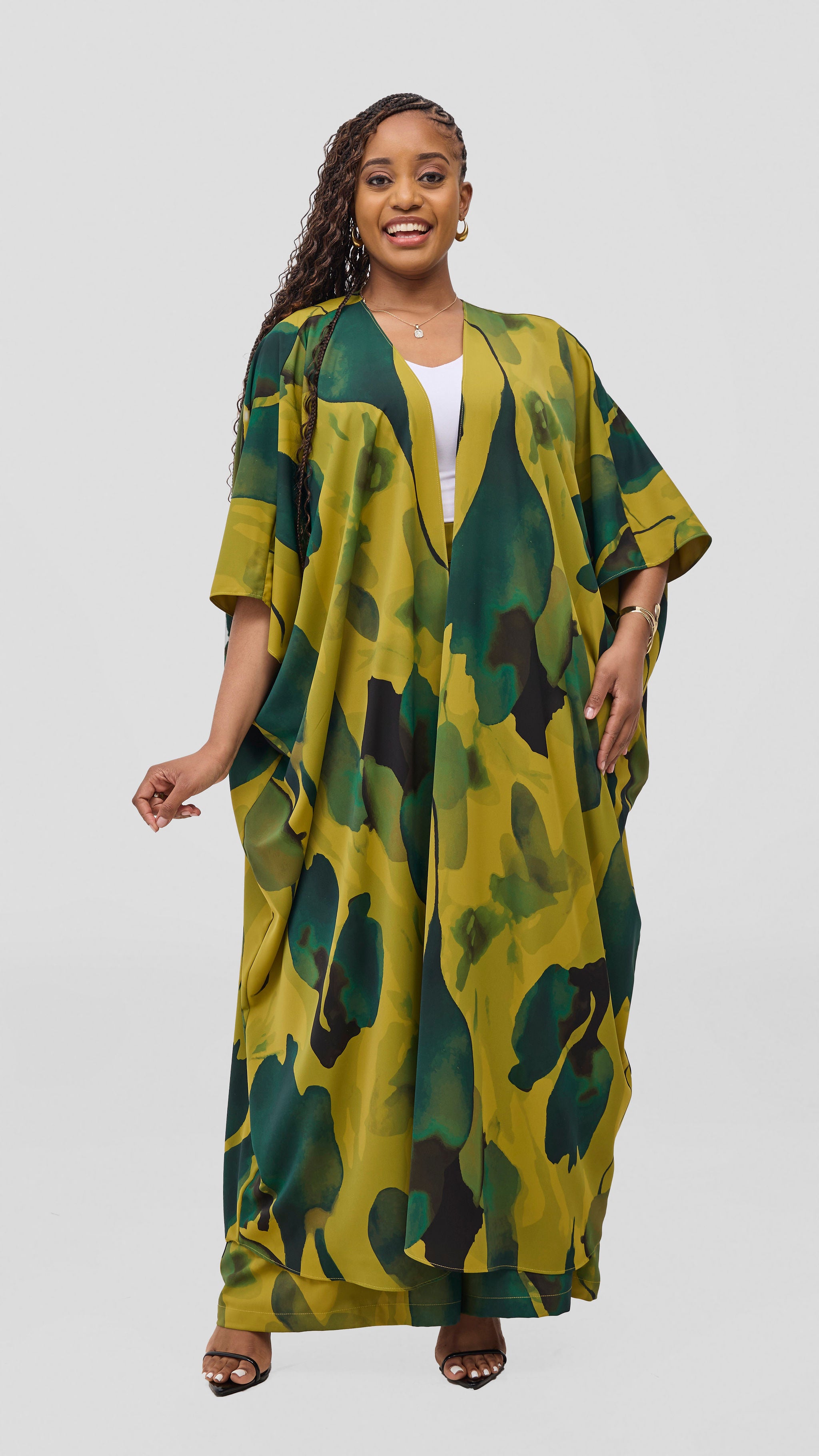Vivo Ayla Maxi Kimono - Olive / Dark Green Dola Print