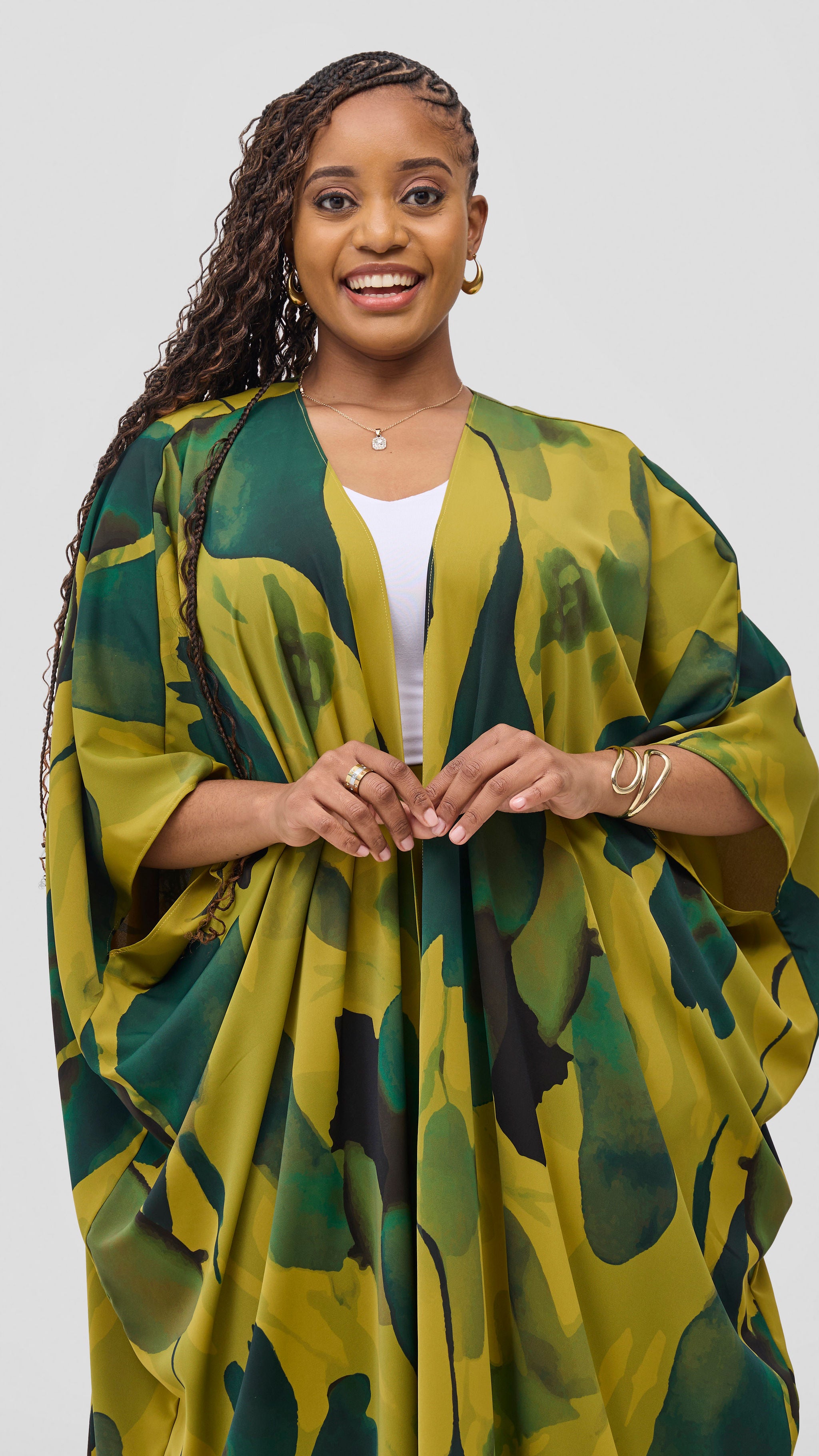 Vivo Ayla Maxi Kimono - Olive / Dark Green Dola Print