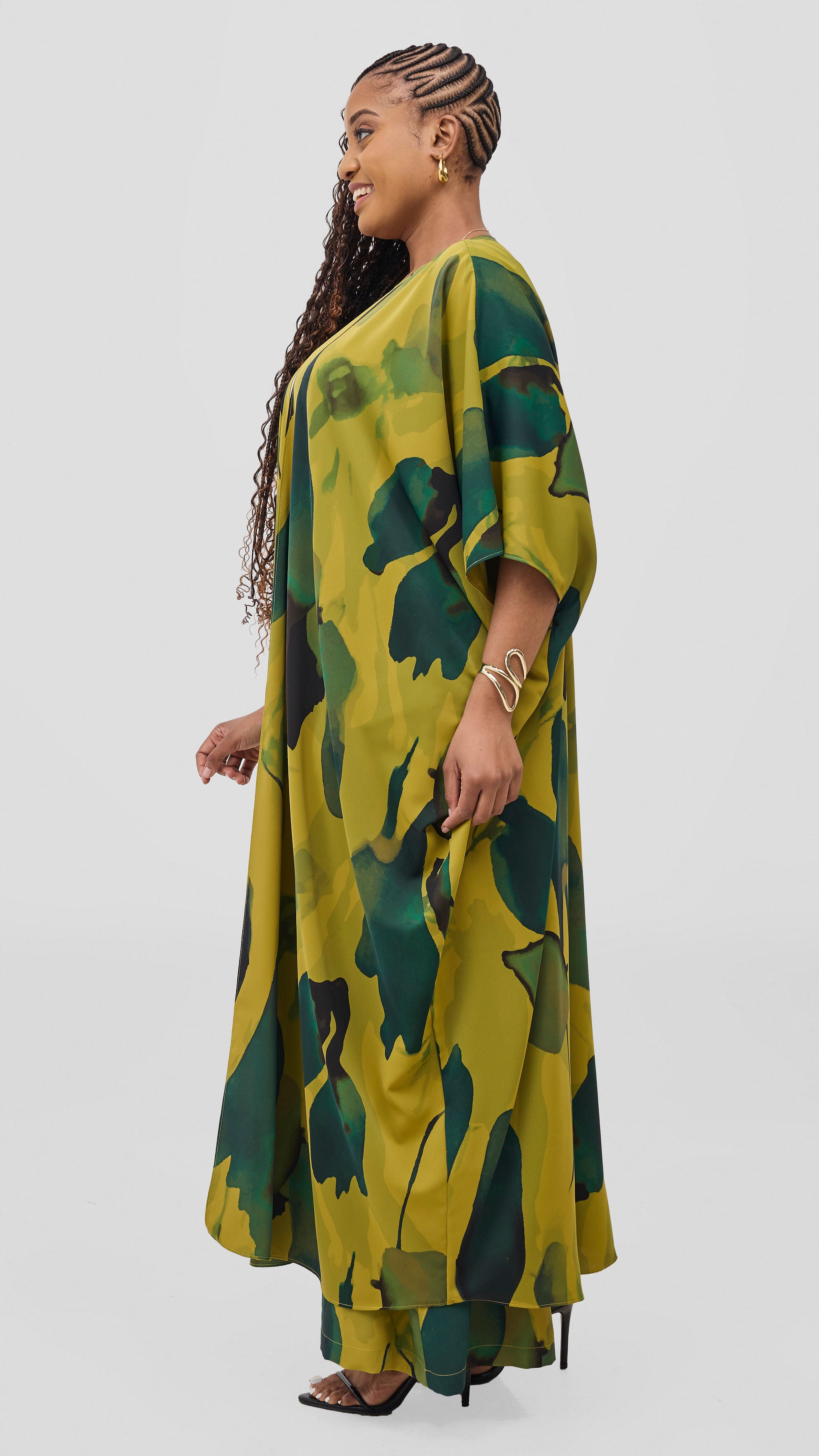 Vivo Ayla Maxi Kimono - Olive / Dark Green Dola Print