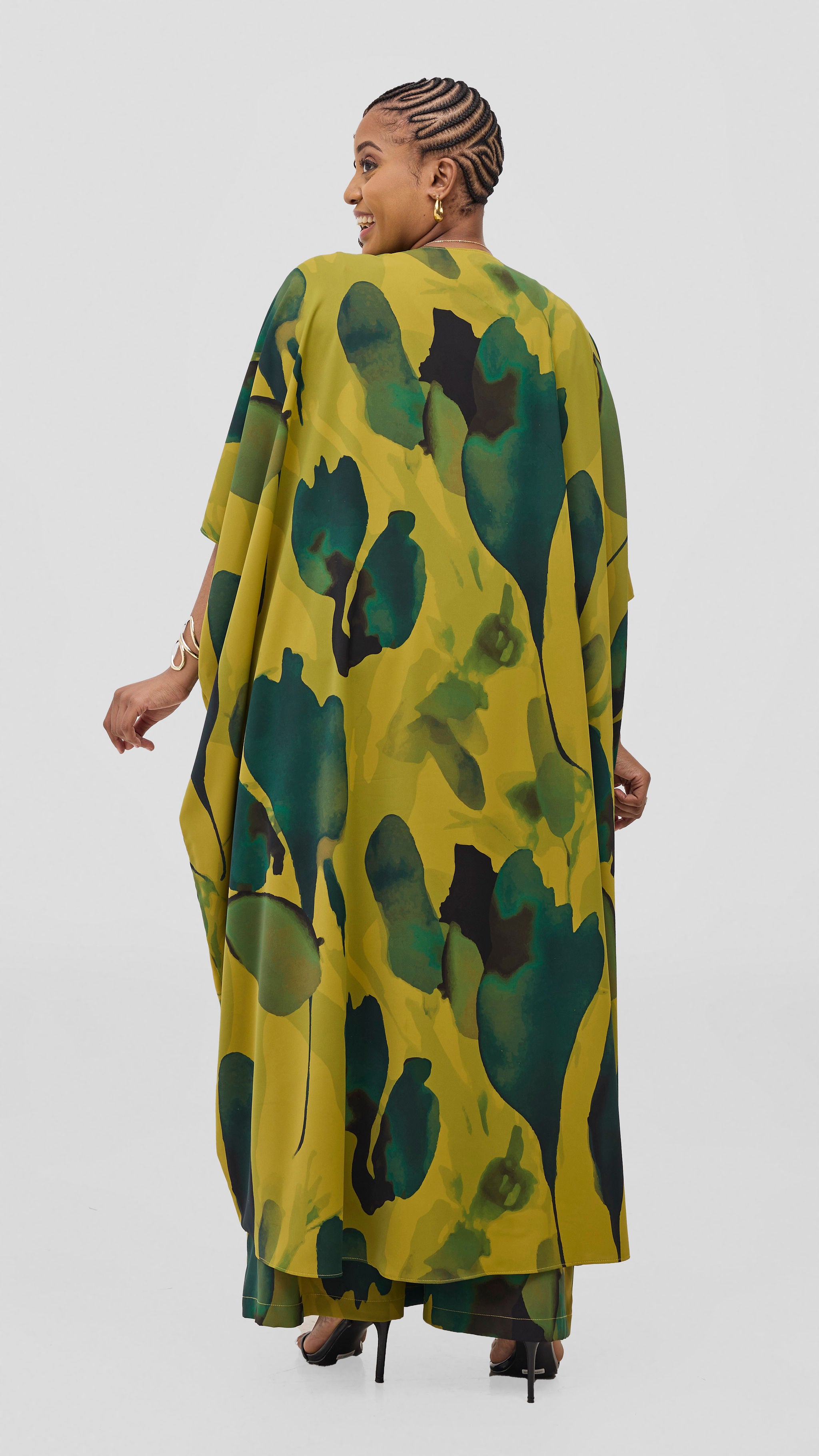 Vivo Ayla Maxi Kimono - Olive / Dark Green Dola Print