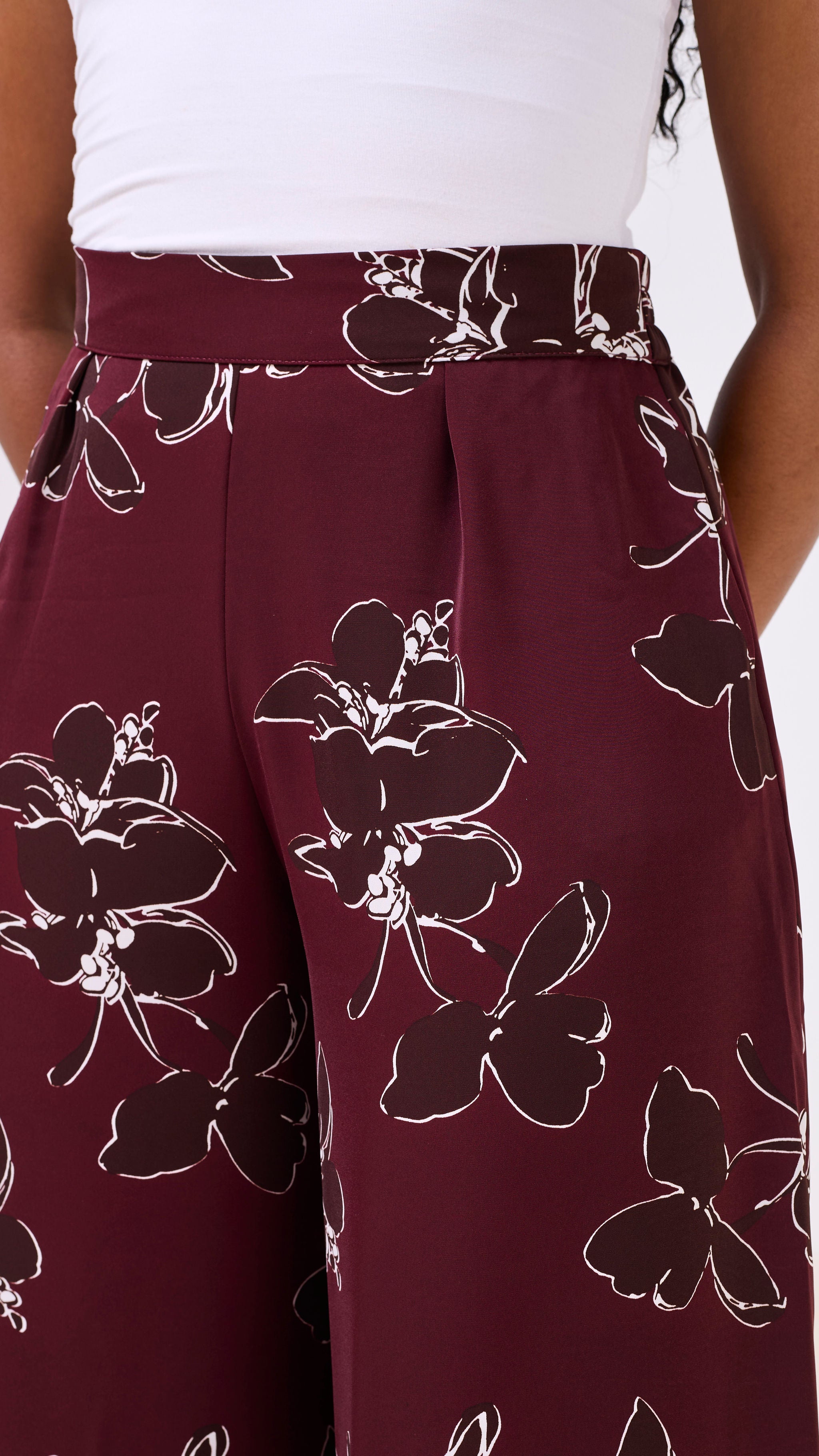 Vivo Basic Crepe Pants - Maroon / Chocolate Print