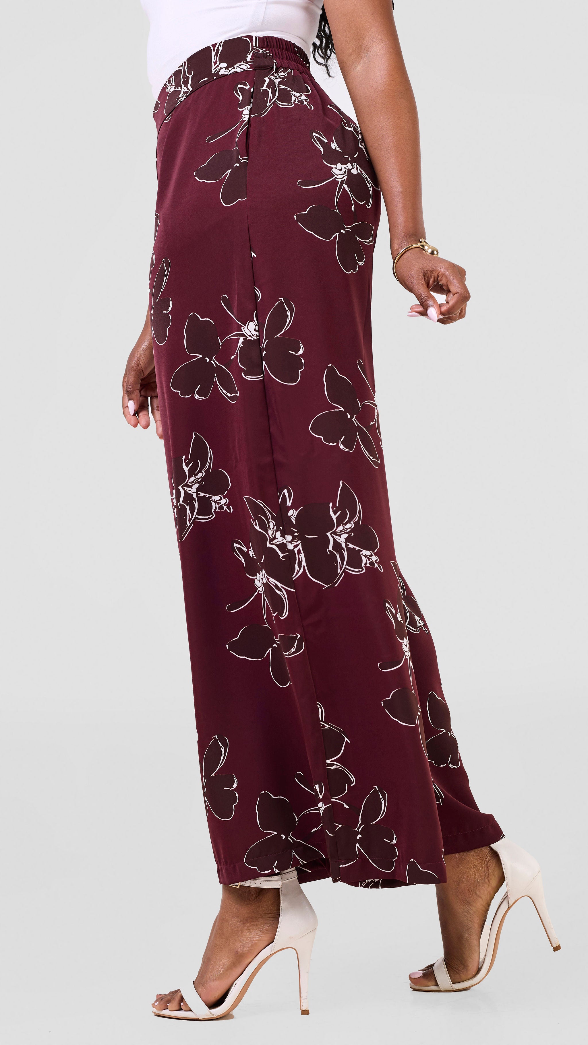 Vivo Basic Crepe Pants - Maroon / Chocolate Print