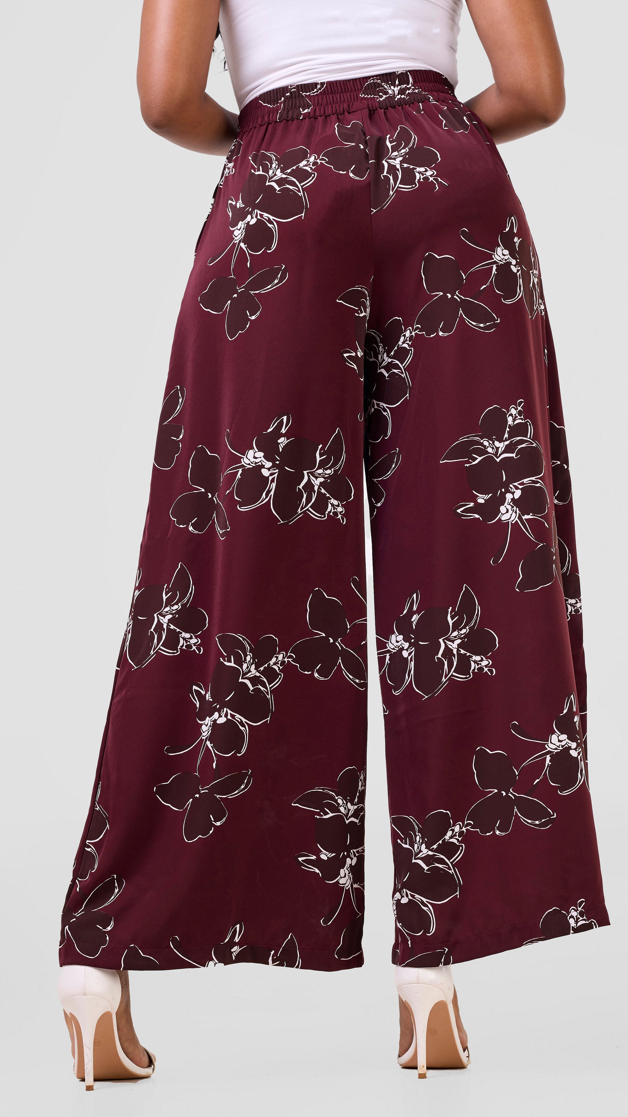 Vivo Basic Crepe Pants - Maroon / Chocolate Print