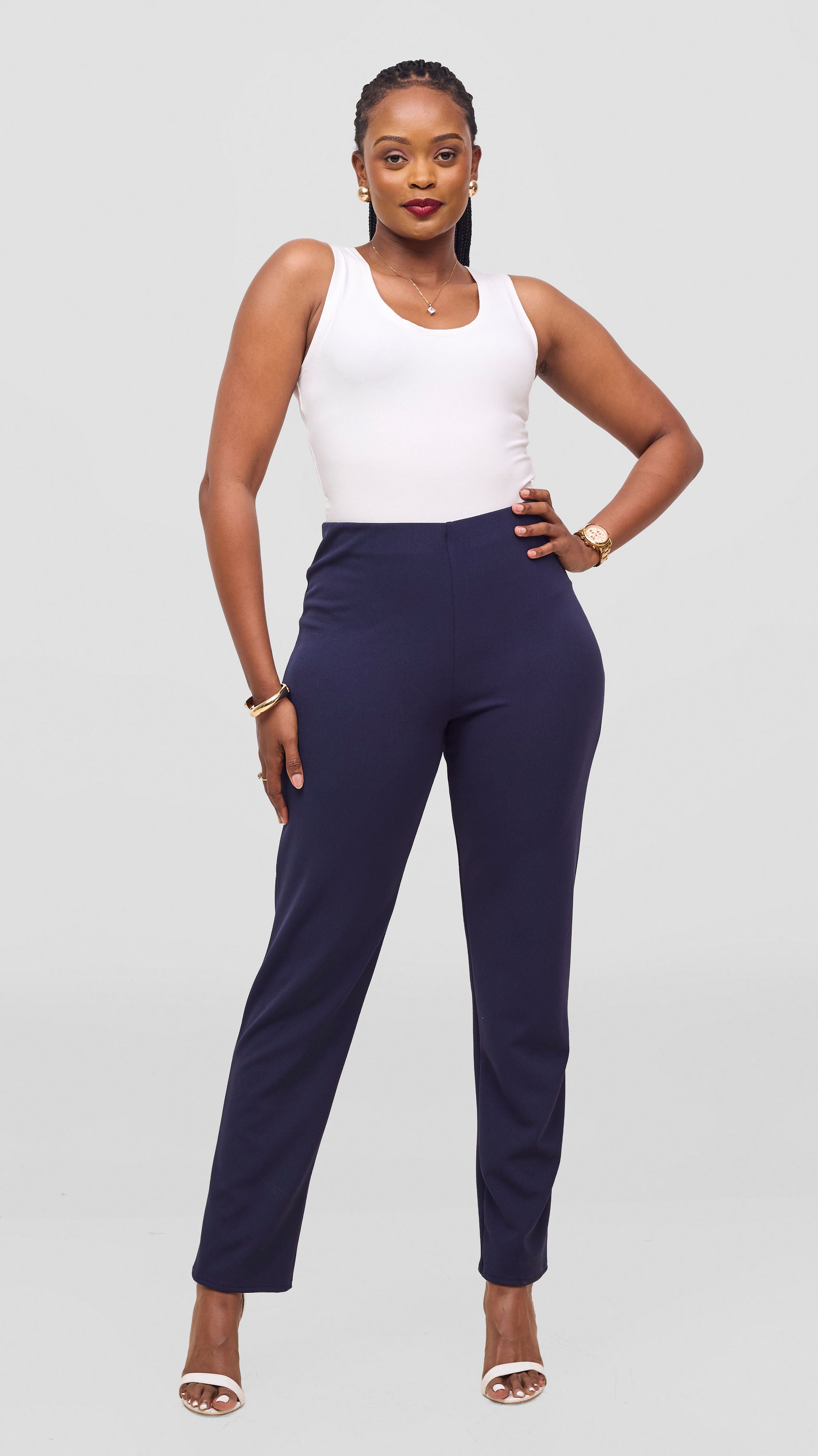 Vivo Basic Straight Leg Pants - Navy