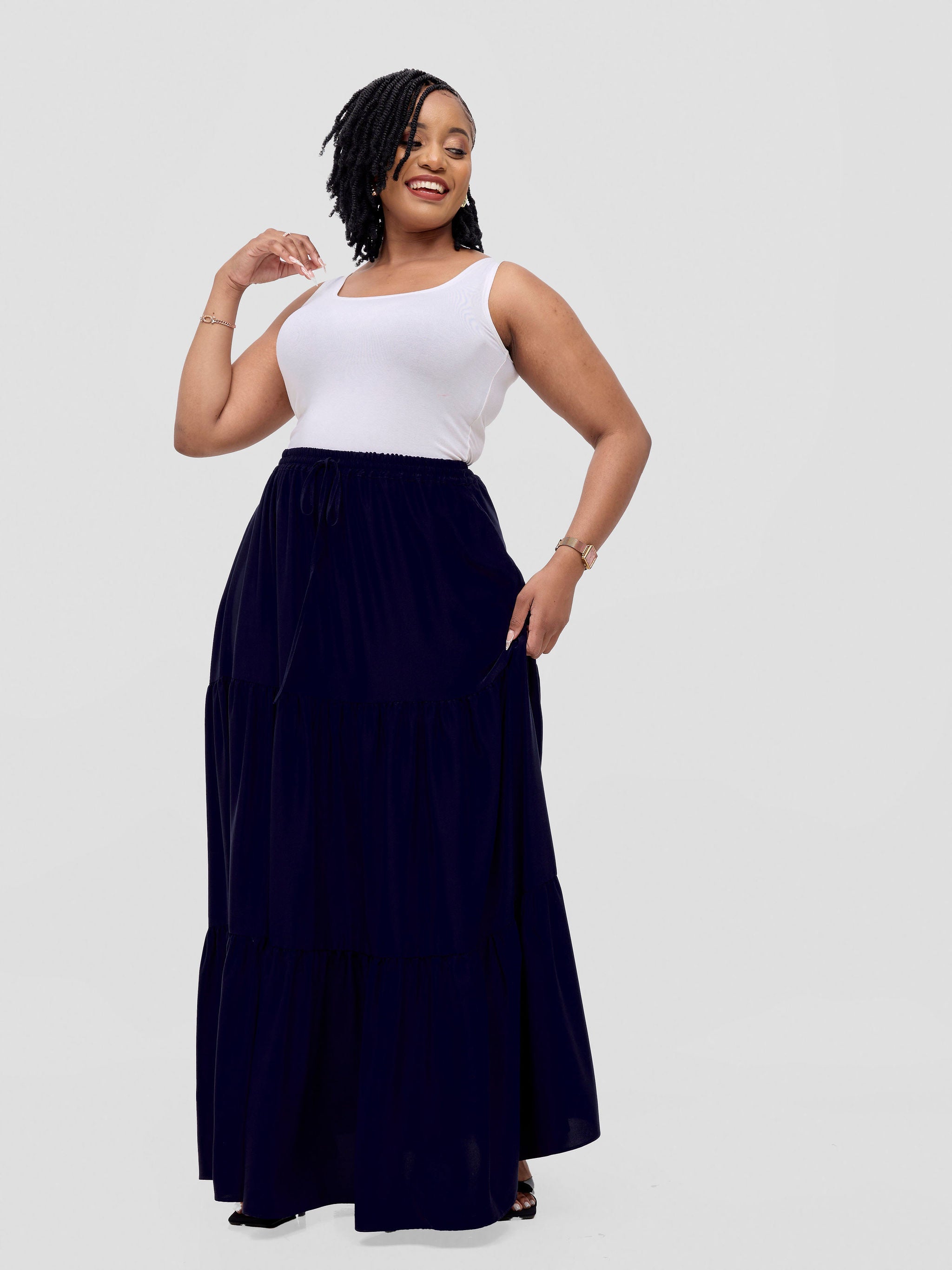 Vivo Serwa Tiered Maxi Skirt - Navy