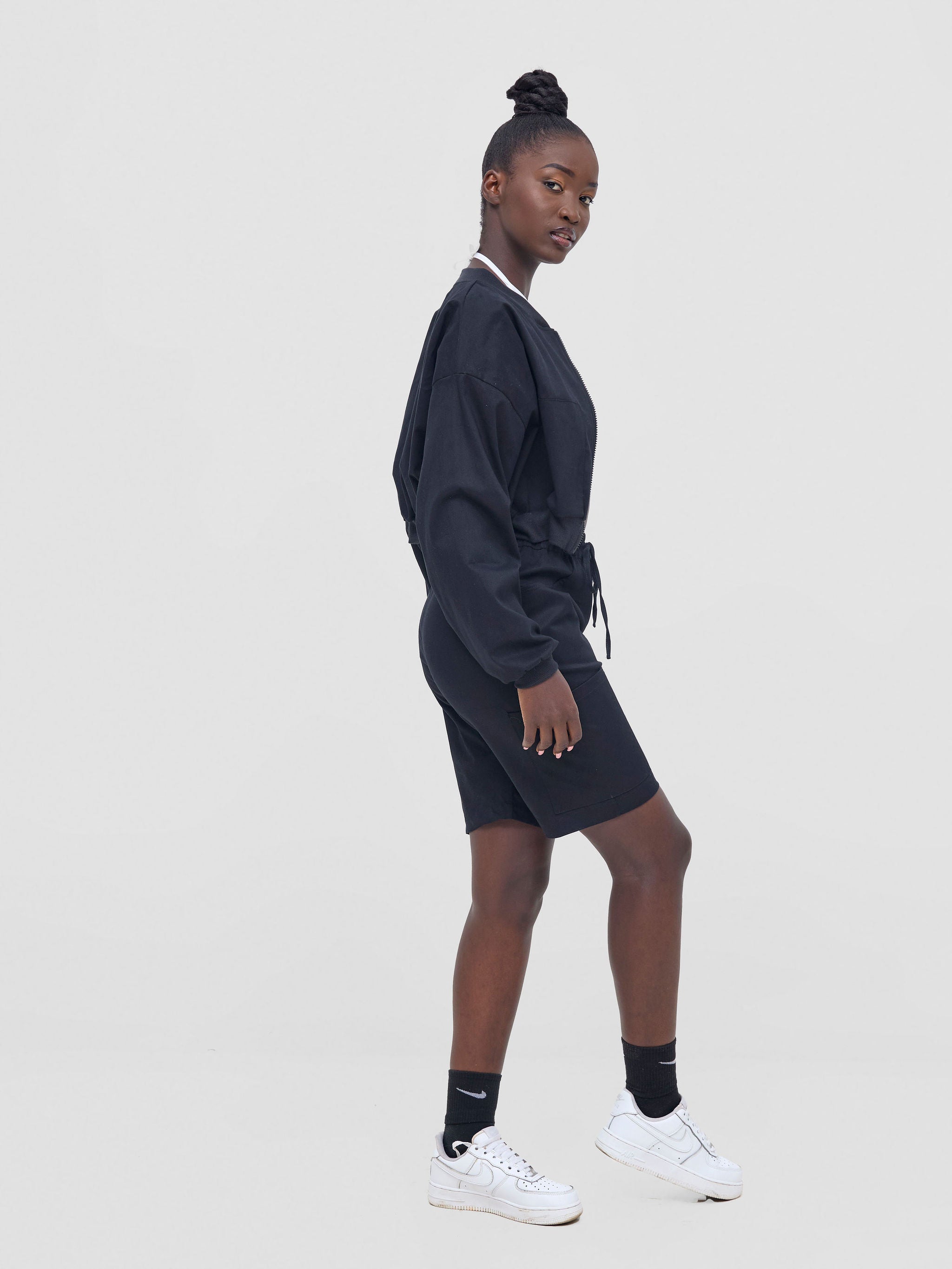 Zoya Nia Crop Bomber Jacket - Black