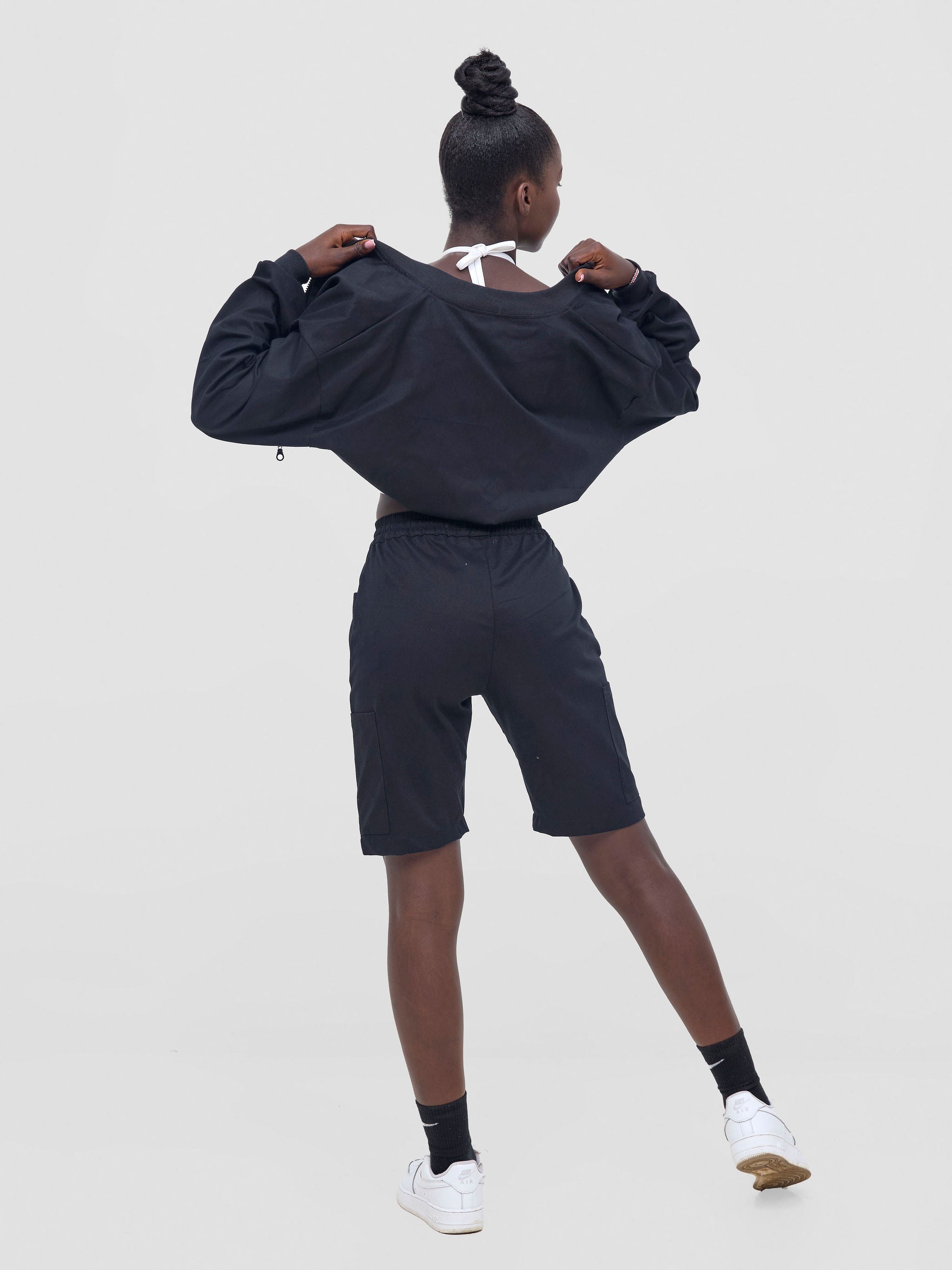 Zoya Nia Crop Bomber Jacket - Black