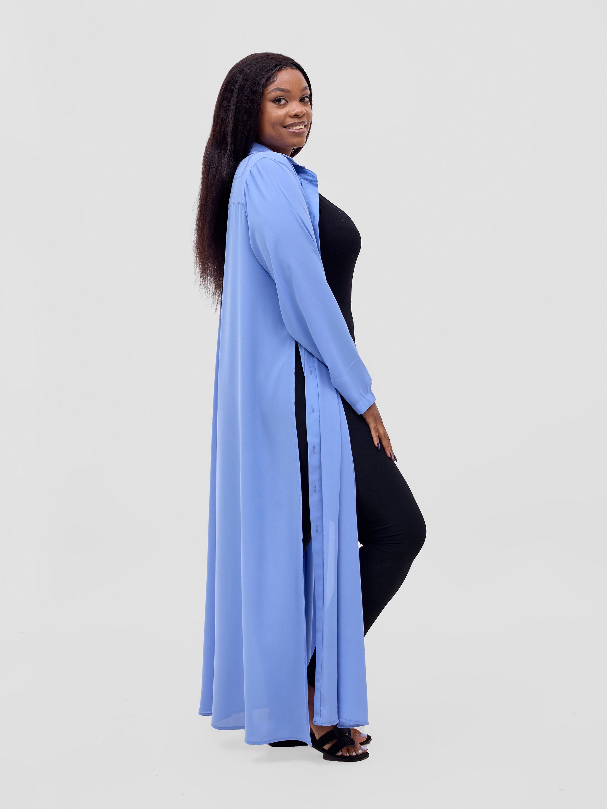 Vivo Wena High Slit Maxi Shirt - Blue