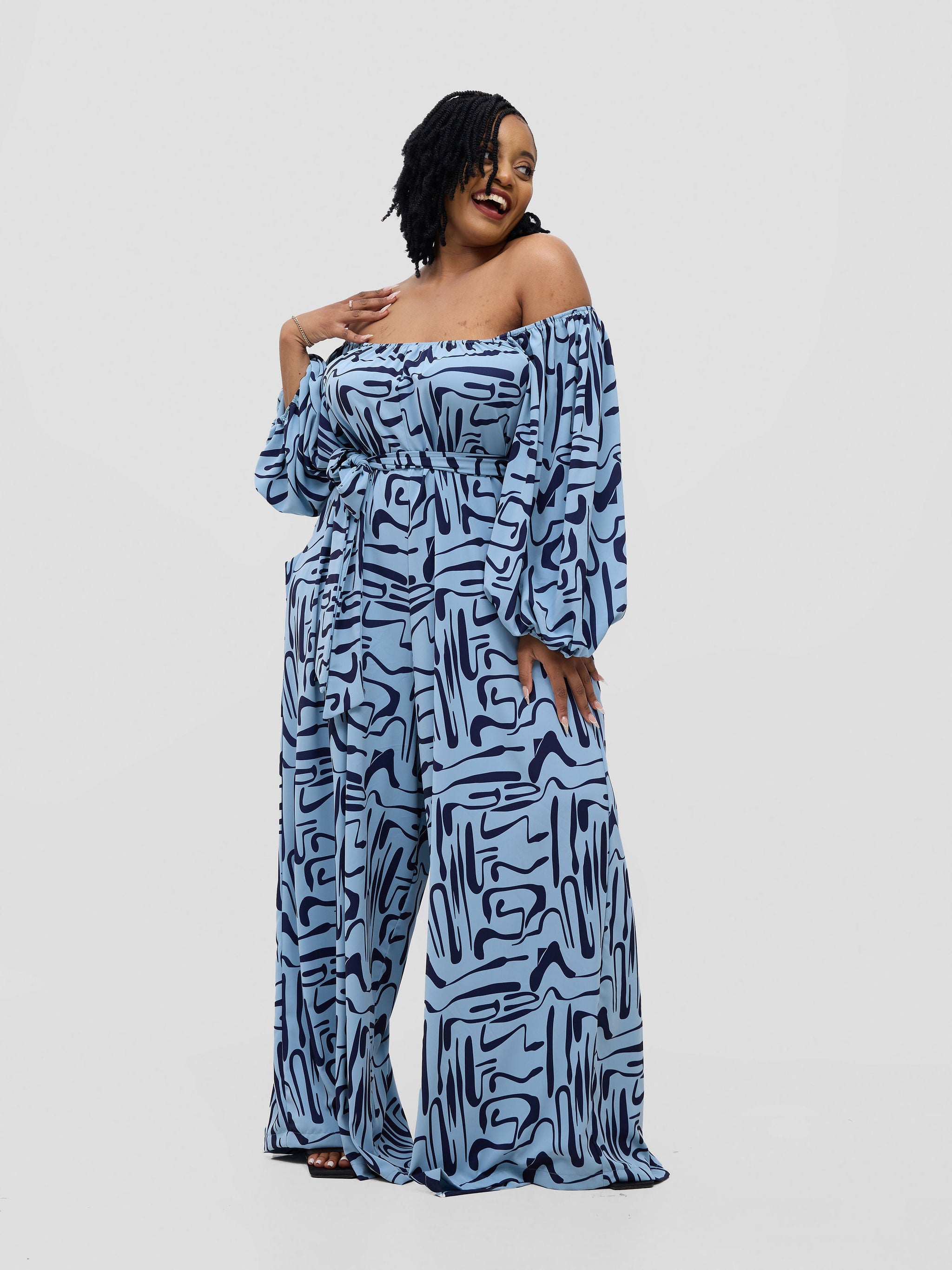 Vivo Serwa Wide Leg Jumpsuit - Baby Blue / Navy Sera Print