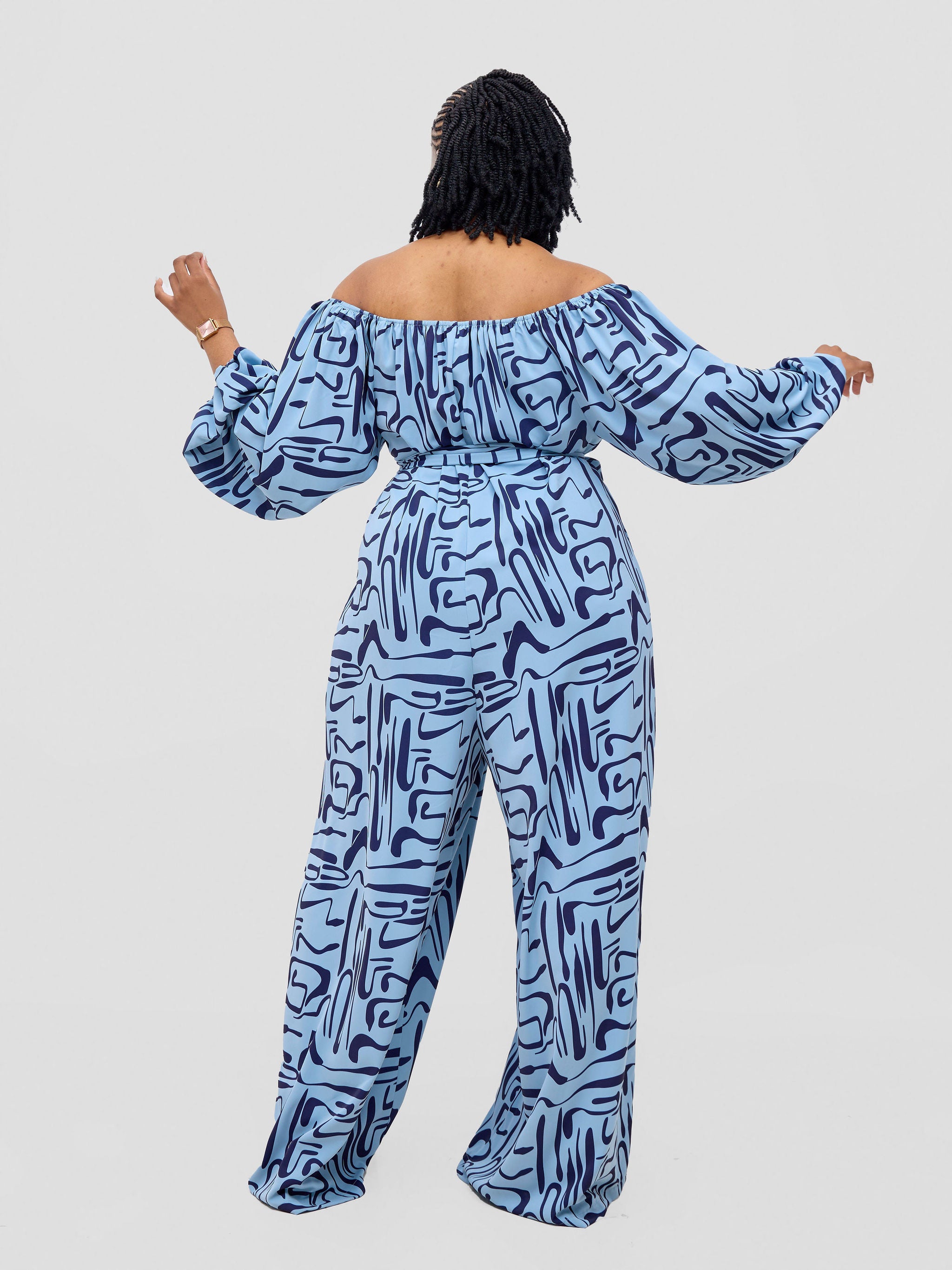 Vivo Serwa Wide Leg Jumpsuit - Baby Blue / Navy Sera Print