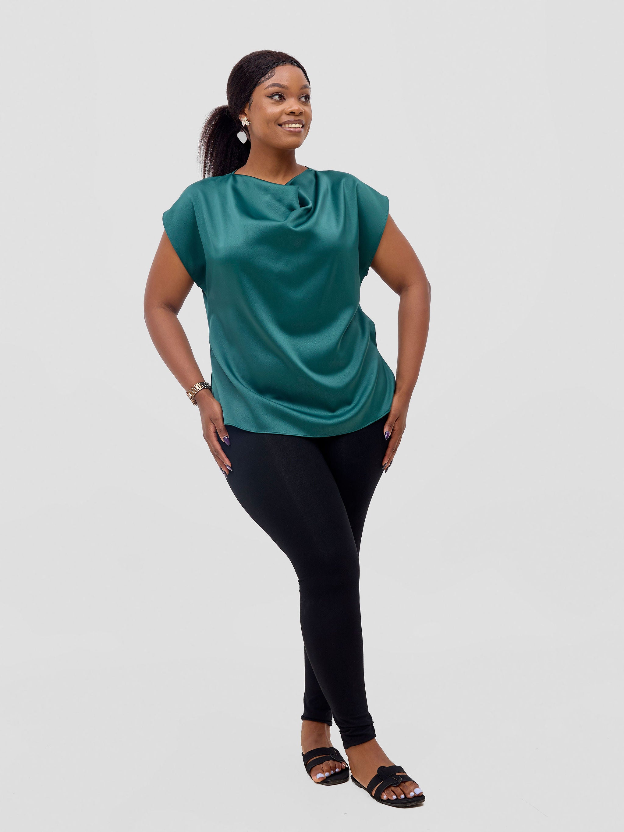 Vivo Meli Cowl Top - Dark Green