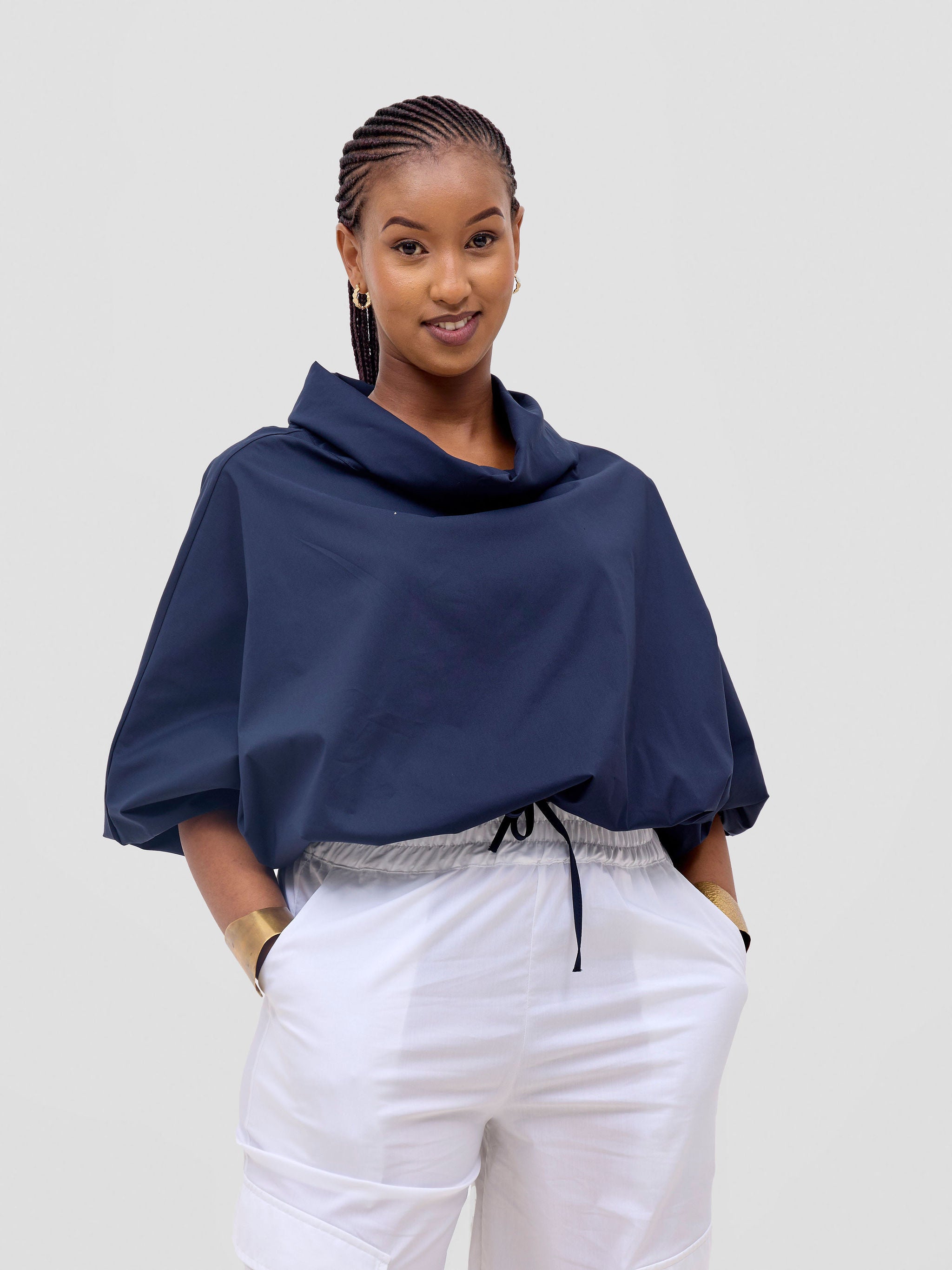 Safari Njano Cowl Top - Navy Blue