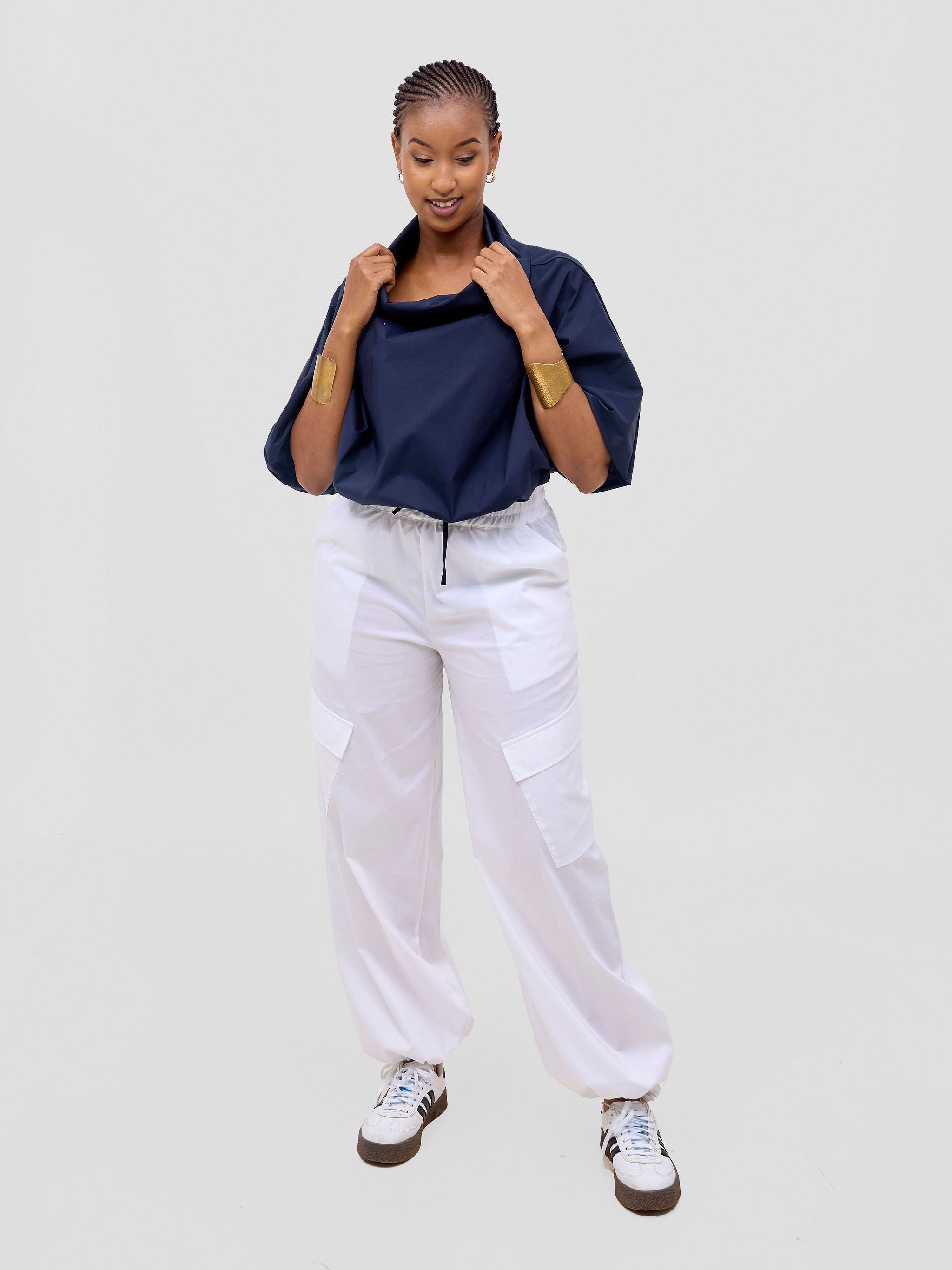 Safari Njano Cowl Top - Navy Blue