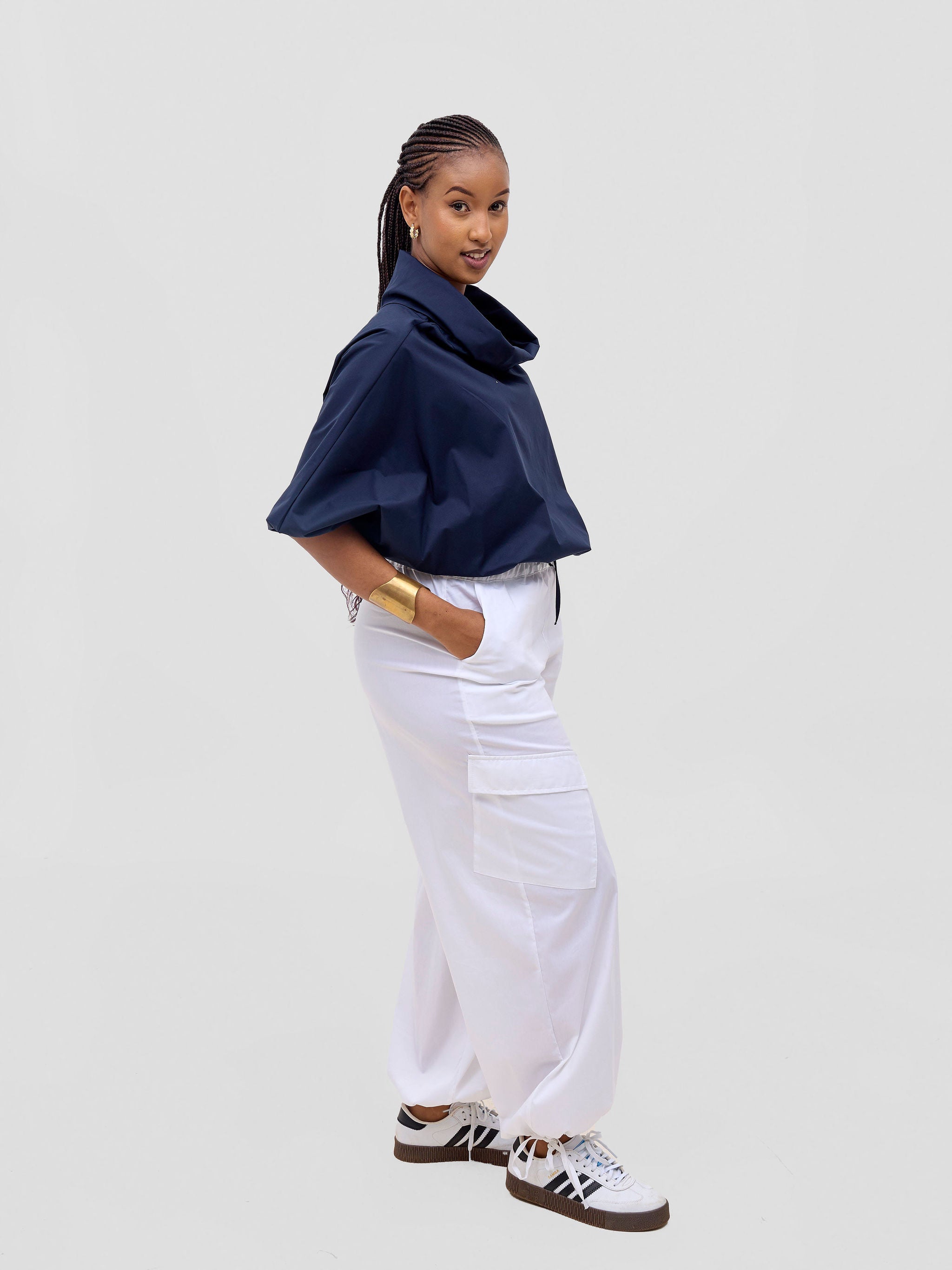 Safari Njano Cowl Top - Navy Blue