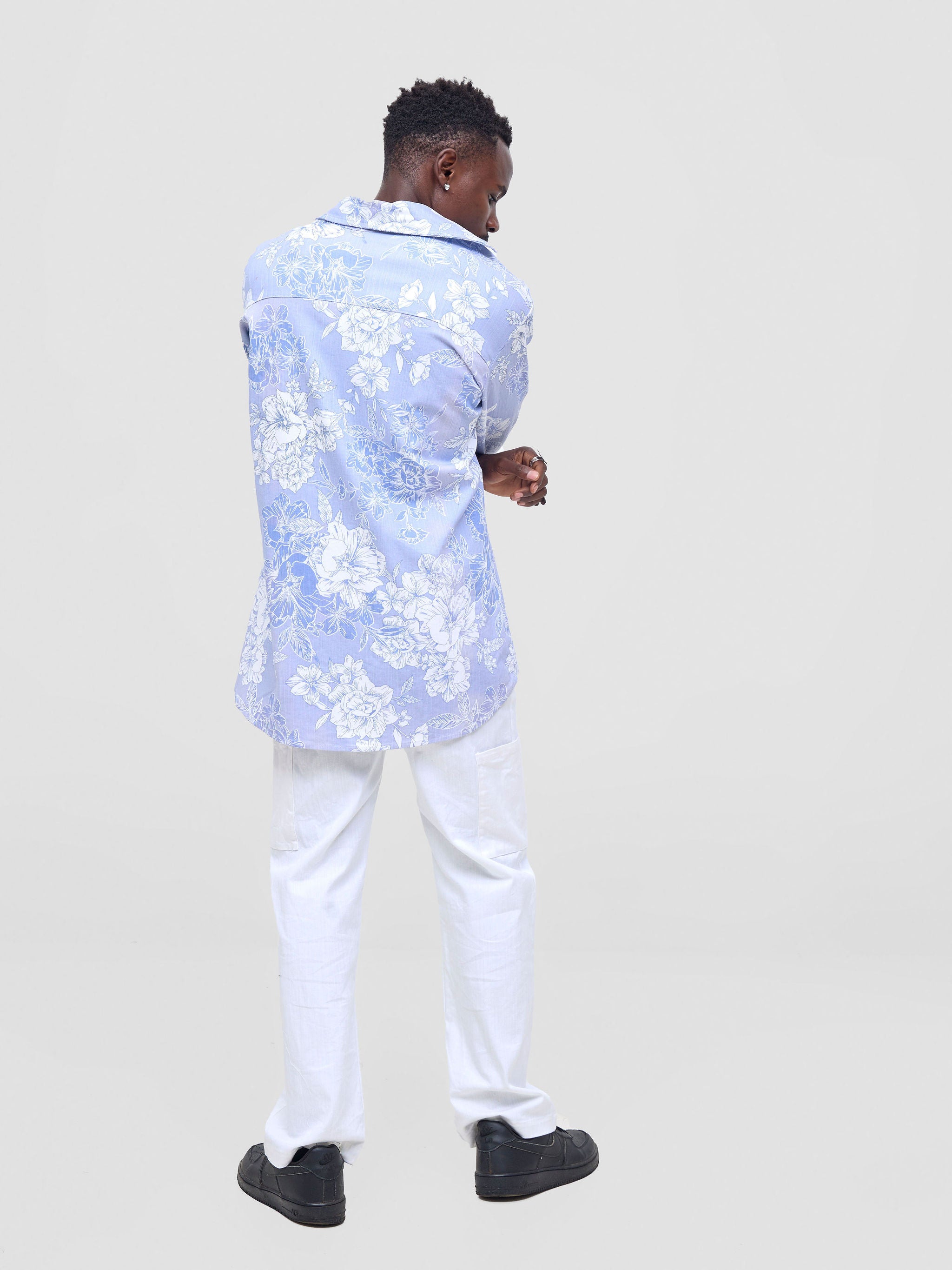 Zoya Nia Oversized Denim Shirt - Blue / White Floral Print