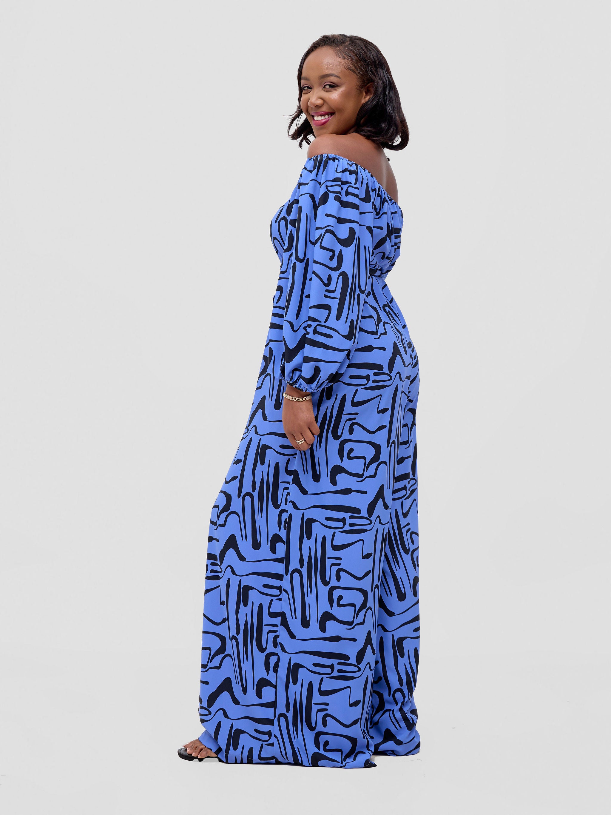 Vivo Serwa Wide Leg Jumpsuit - Blue / Black Sera Print