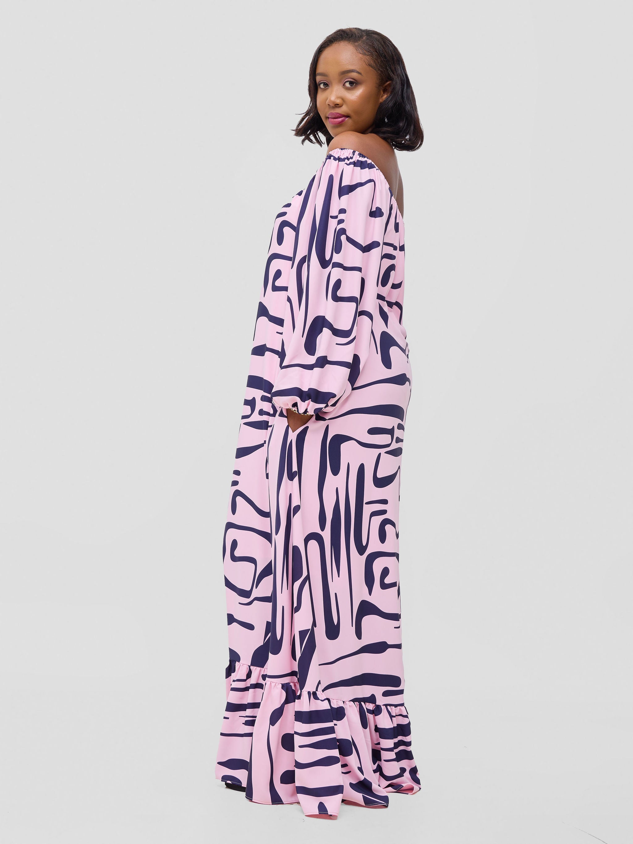 Vivo Serwa Square Neck Maxi Dress - Pink / Navy Sera Print