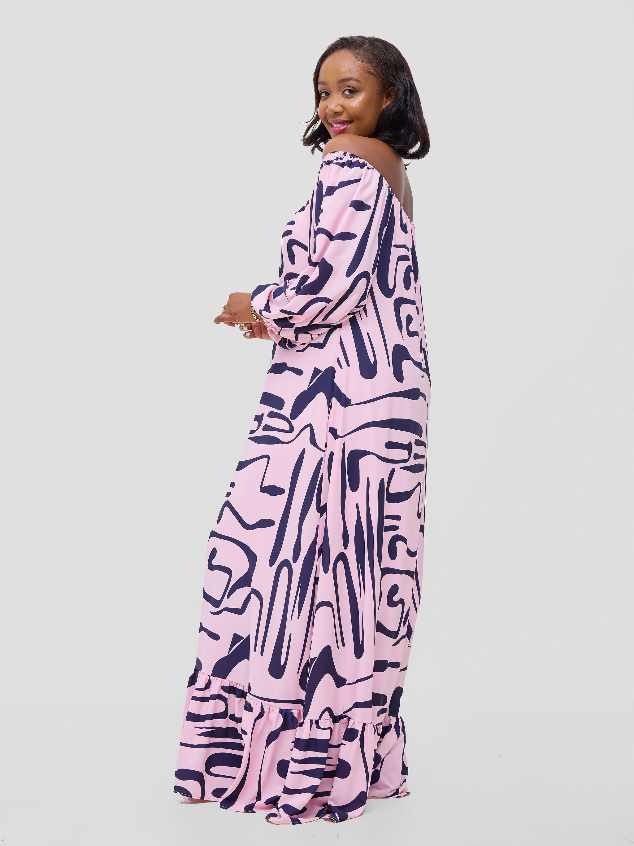Vivo Serwa Square Neck Maxi Dress - Pink / Navy Sera Print