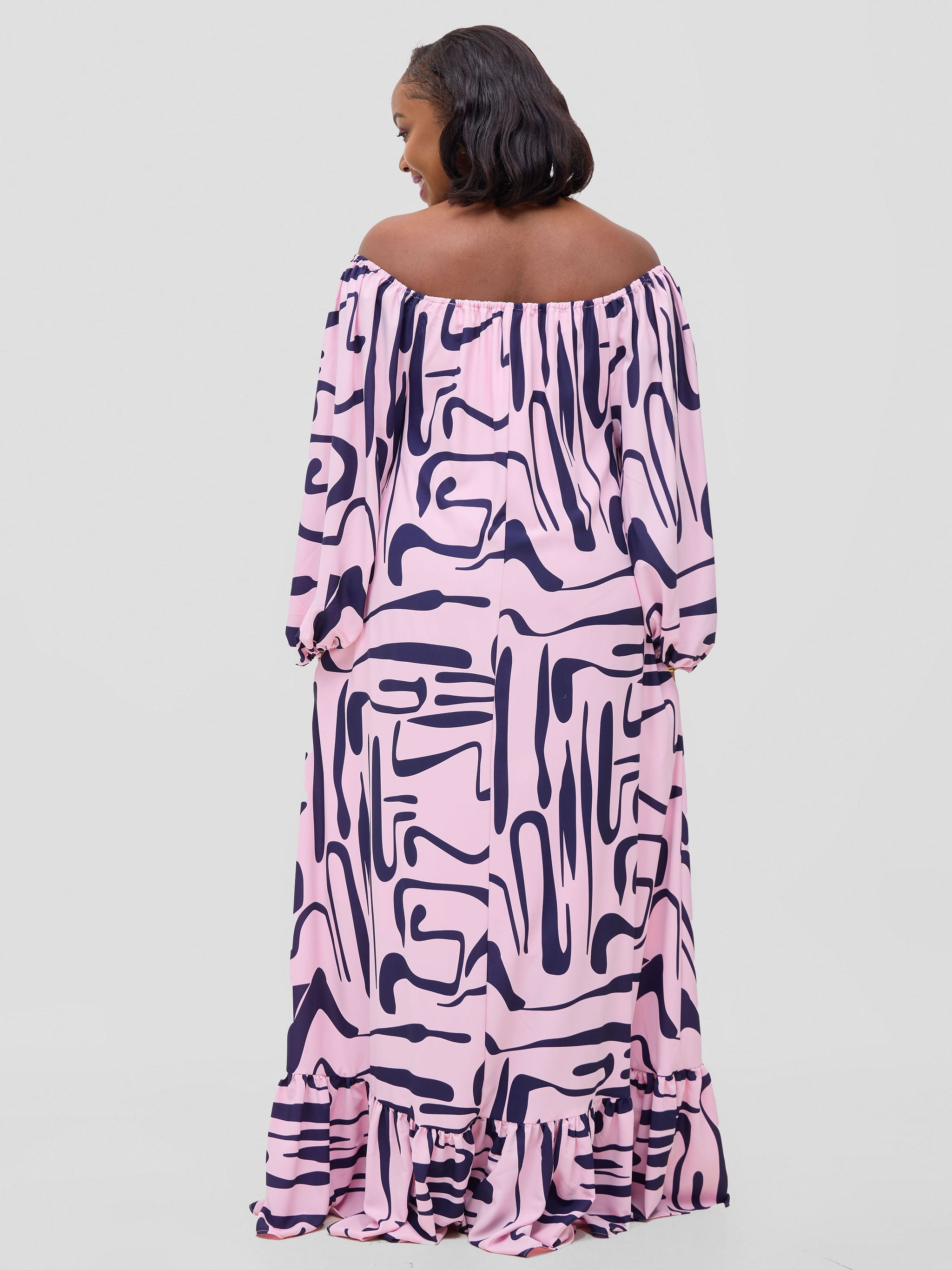 Vivo Serwa Square Neck Maxi Dress - Pink / Navy Sera Print