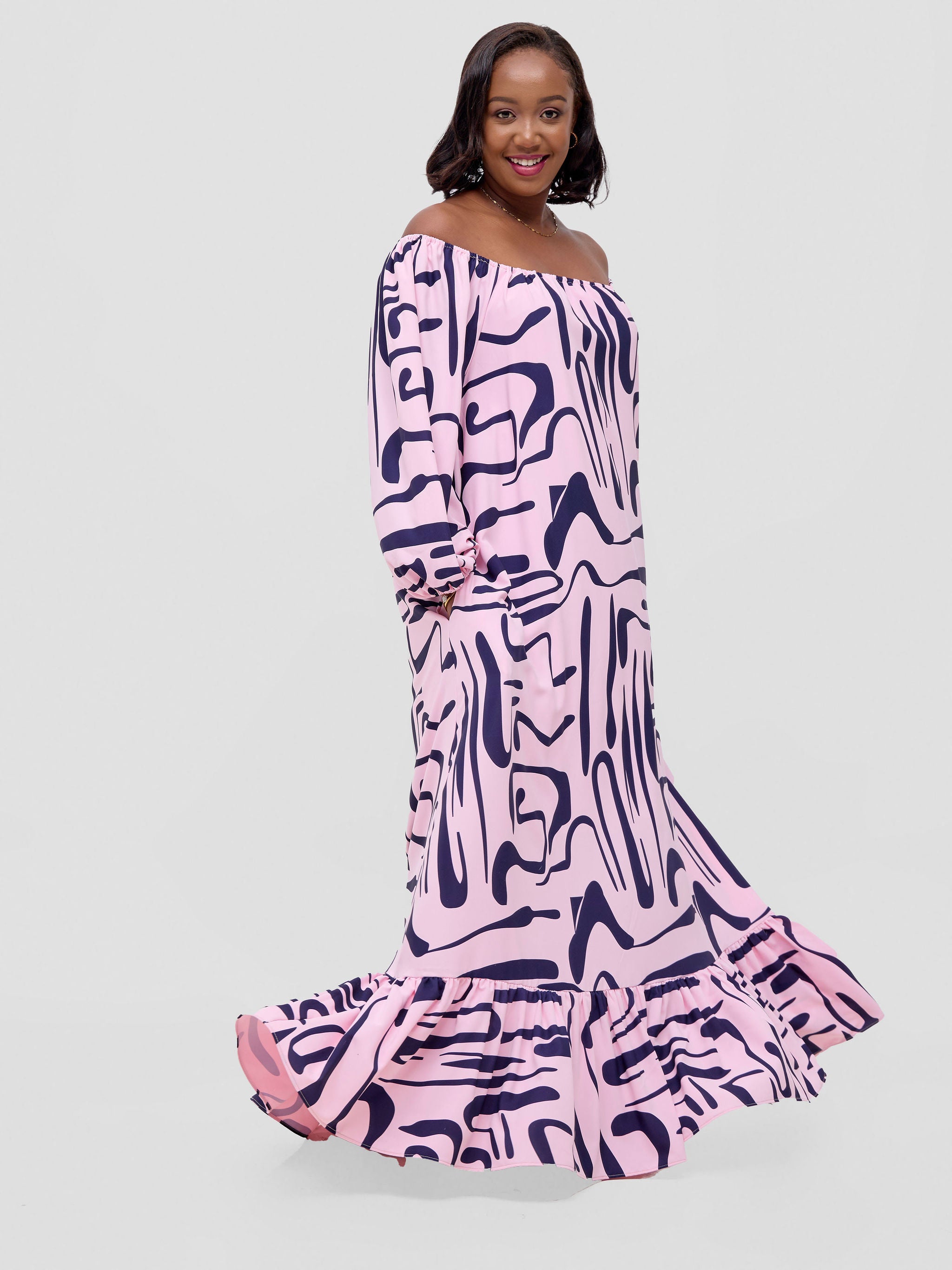 Vivo Serwa Square Neck Maxi Dress - Pink / Navy Sera Print