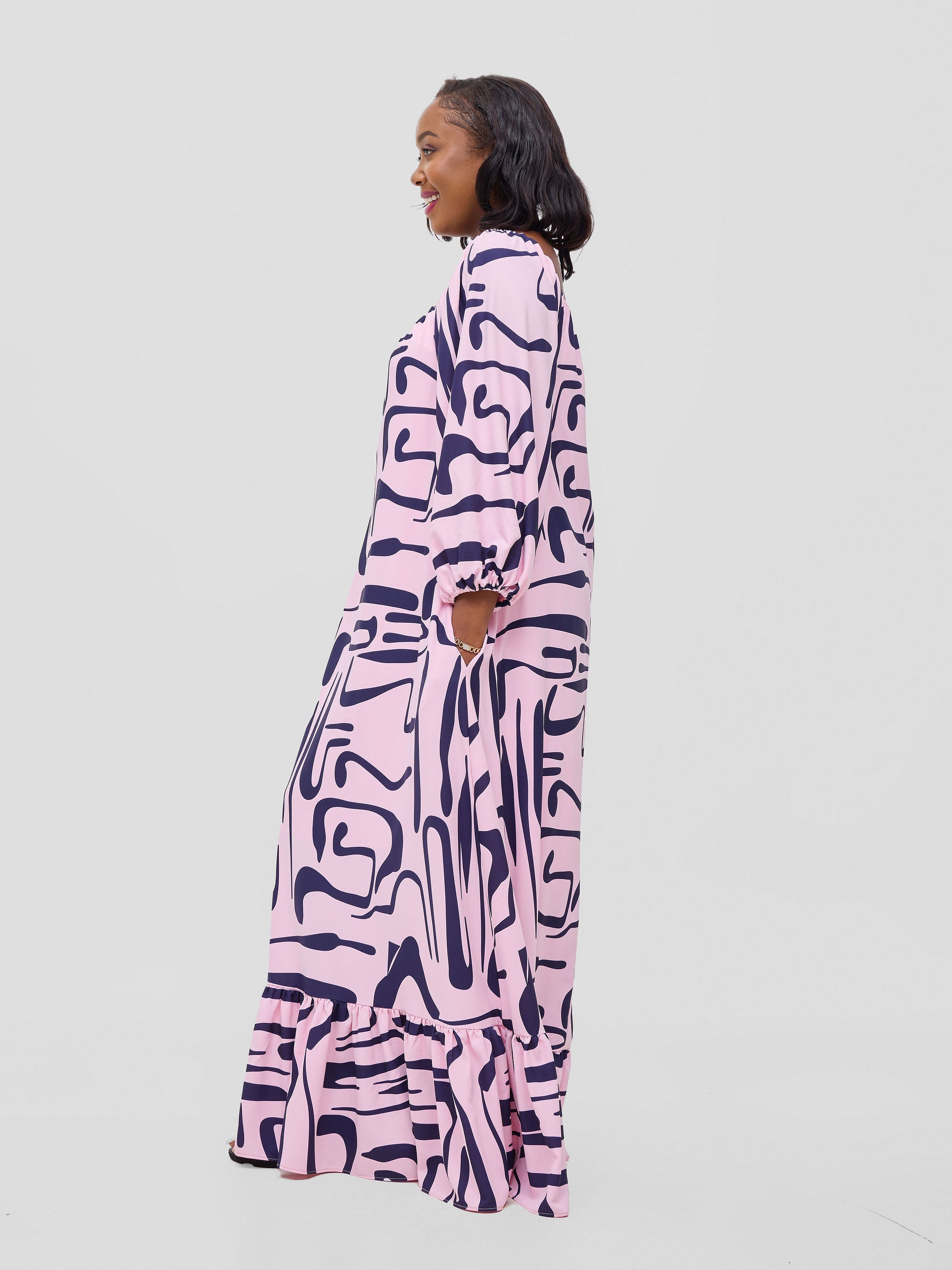 Vivo Serwa Square Neck Maxi Dress - Pink / Navy Sera Print