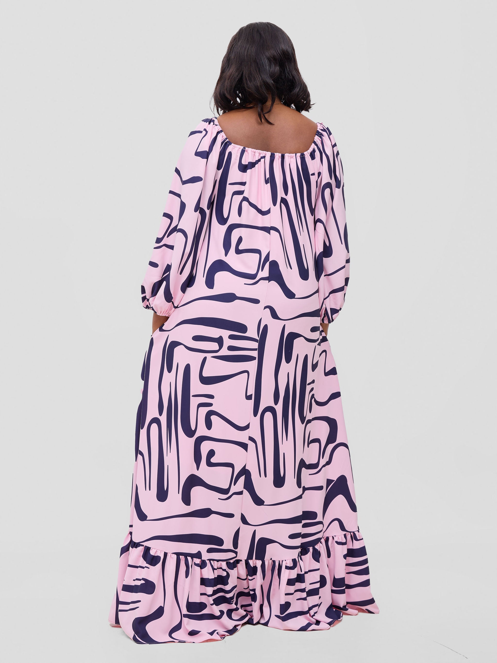 Vivo Serwa Square Neck Maxi Dress - Pink / Navy Sera Print