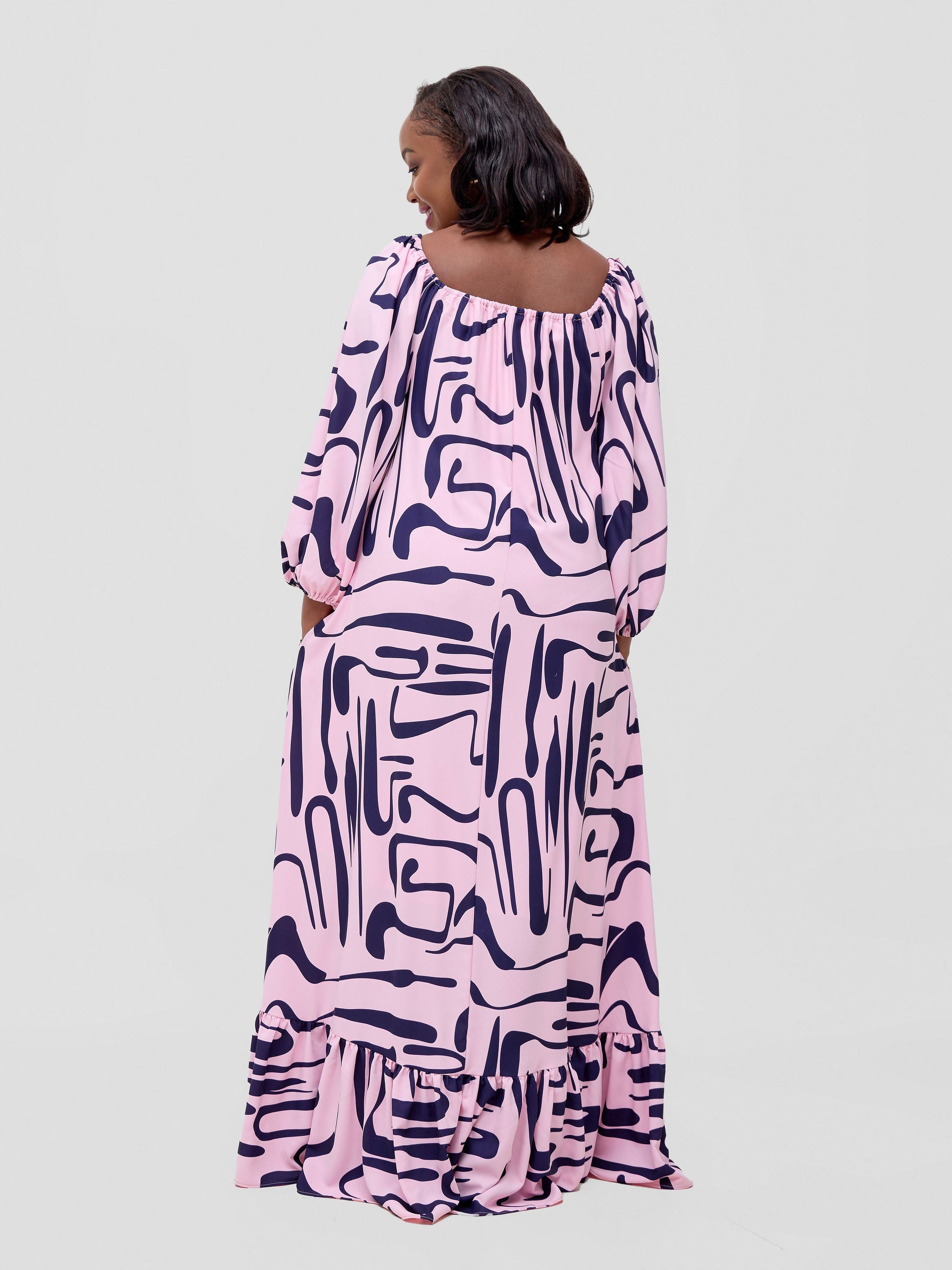Vivo Serwa Square Neck Maxi Dress - Pink / Navy Sera Print