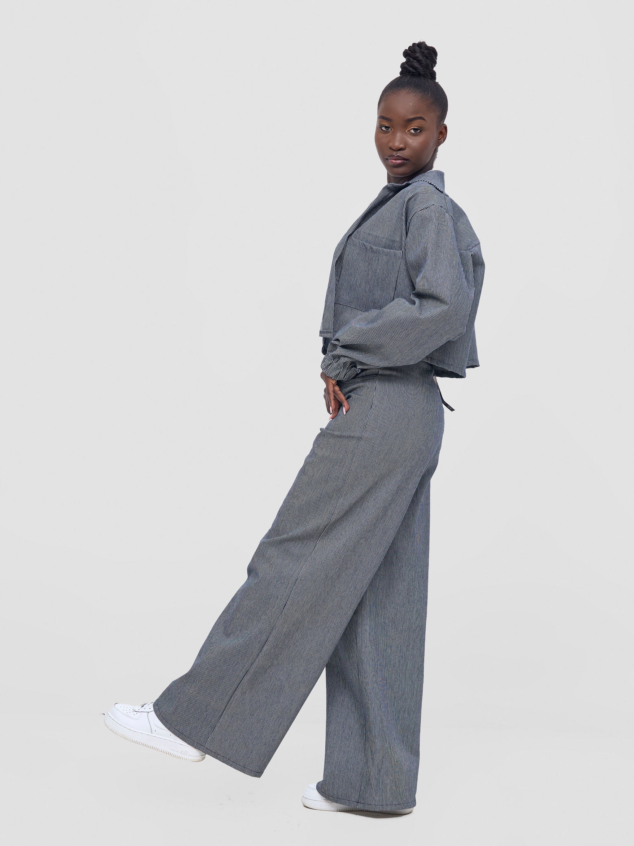 Zoya Nia  Long Sleeved Crop Shacket - Tickling Stripes Print