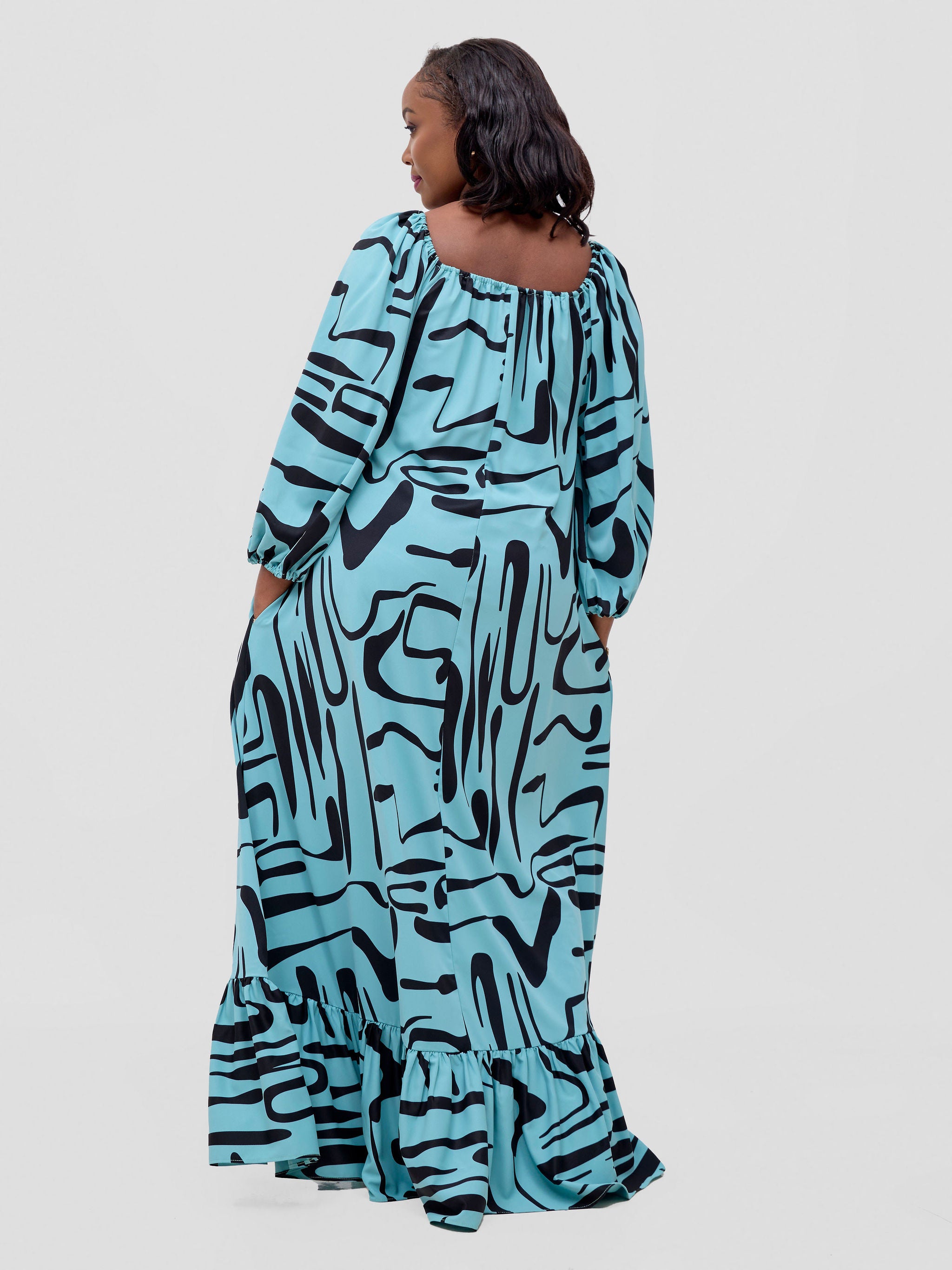 Vivo Serwa Square Neck Maxi Dress - Mint / Black Sera Print