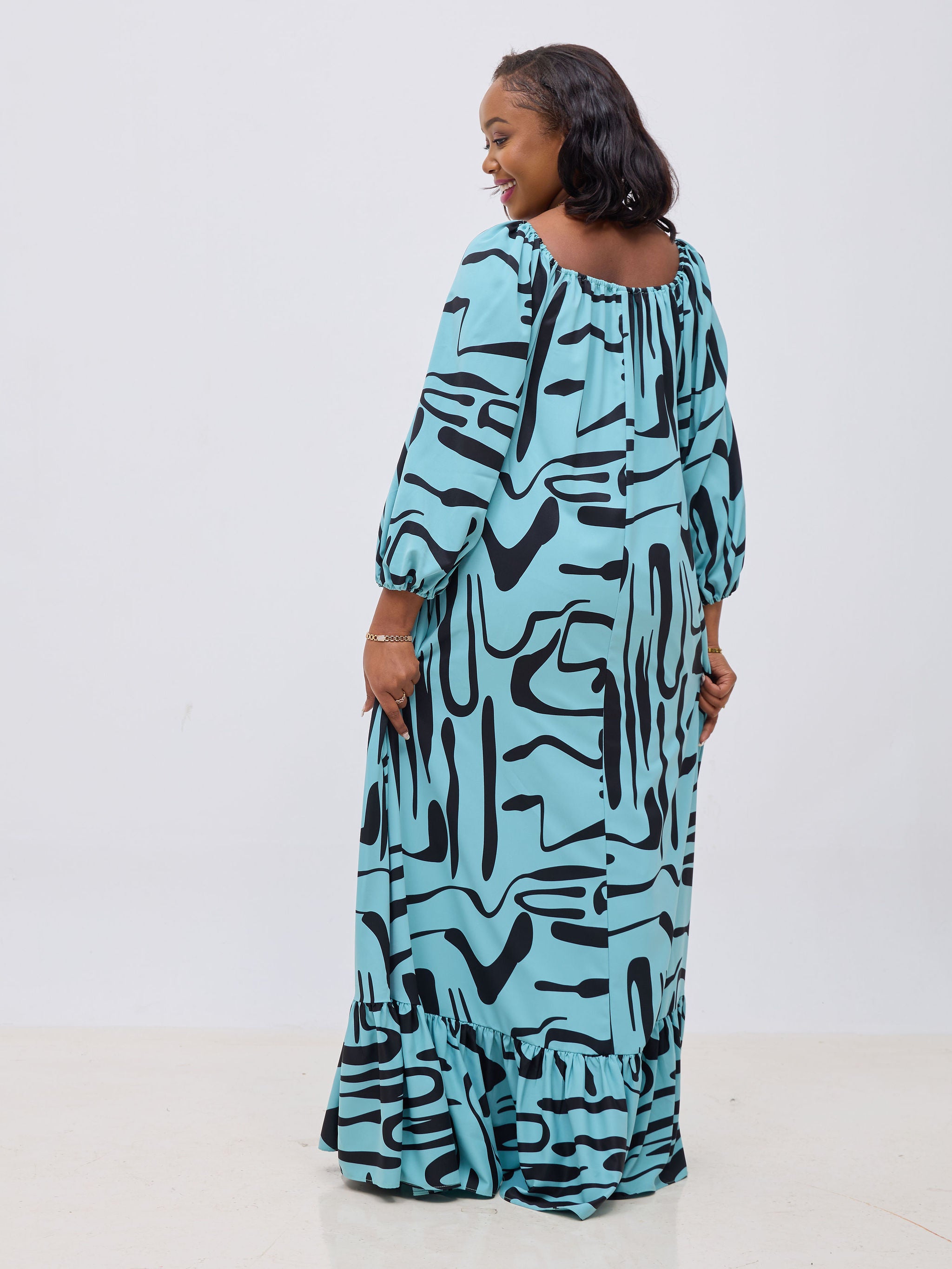 Vivo Serwa Square Neck Maxi Dress - Mint / Black Sera Print