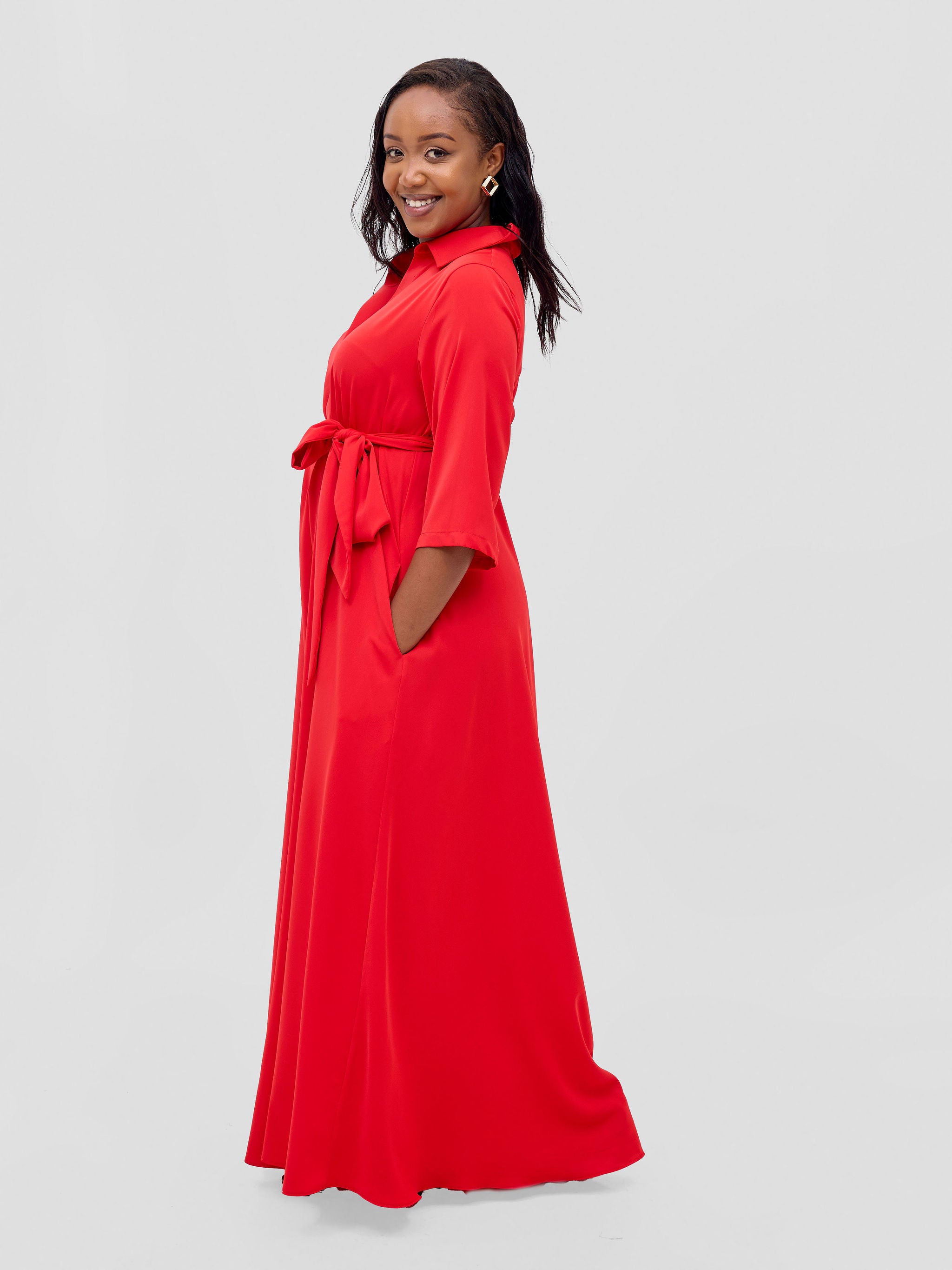 Vivo Yumi Maxi Shirt Dress - Red