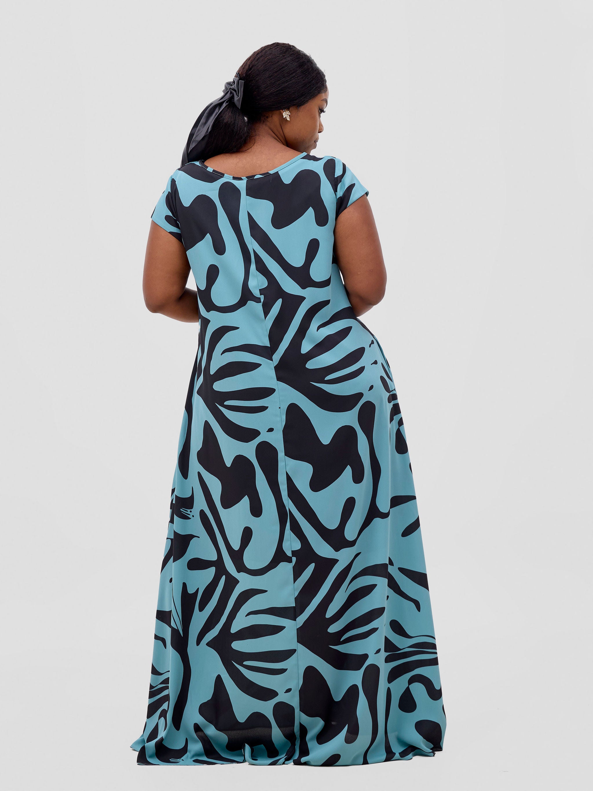 Vivo Basic Cap Sleeve Maxi Tent Dress - Mint / Black Zari Print