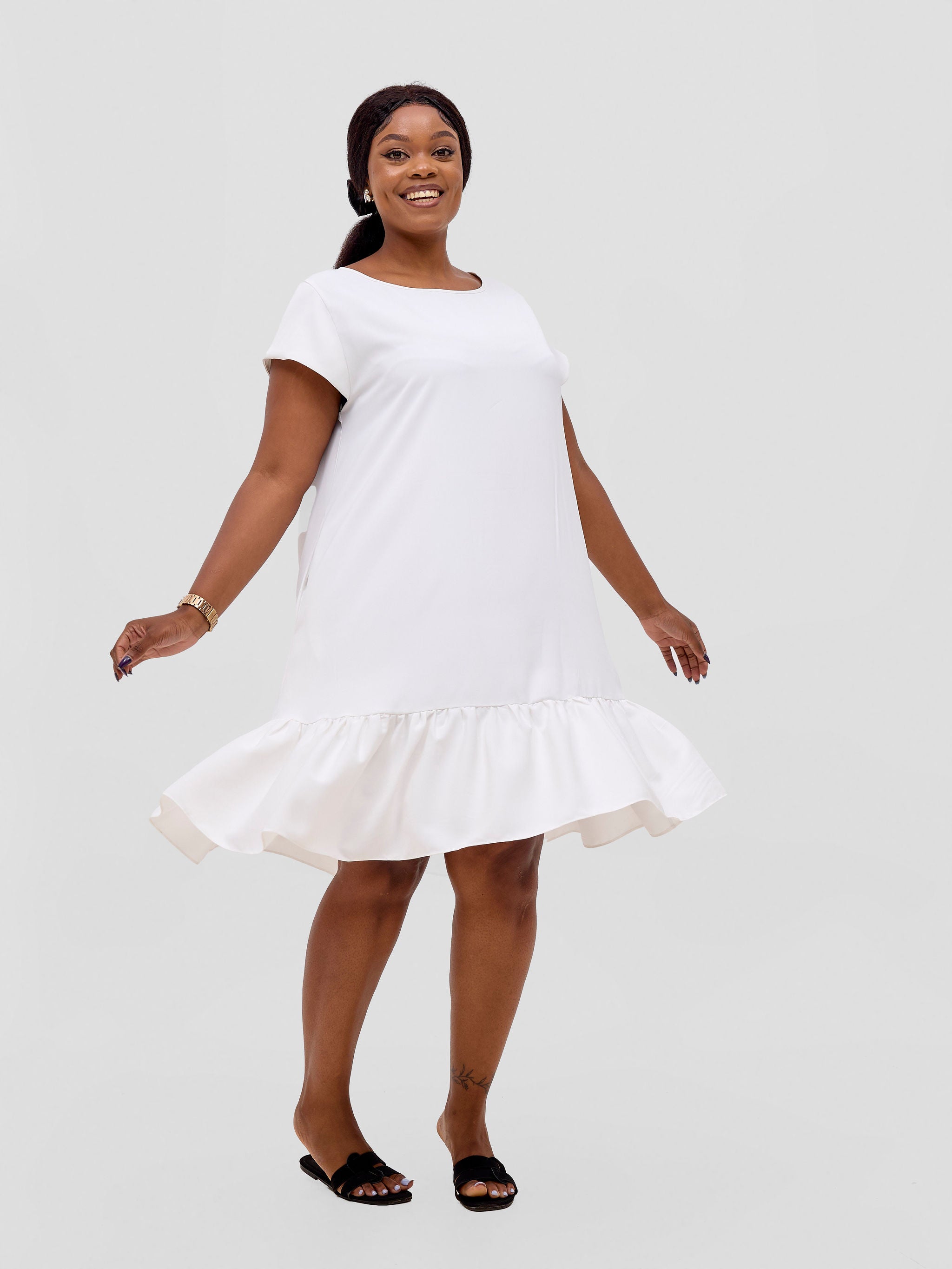 Vivo Dalia Cap Sleeve Gathered Tent Dress - Off White
