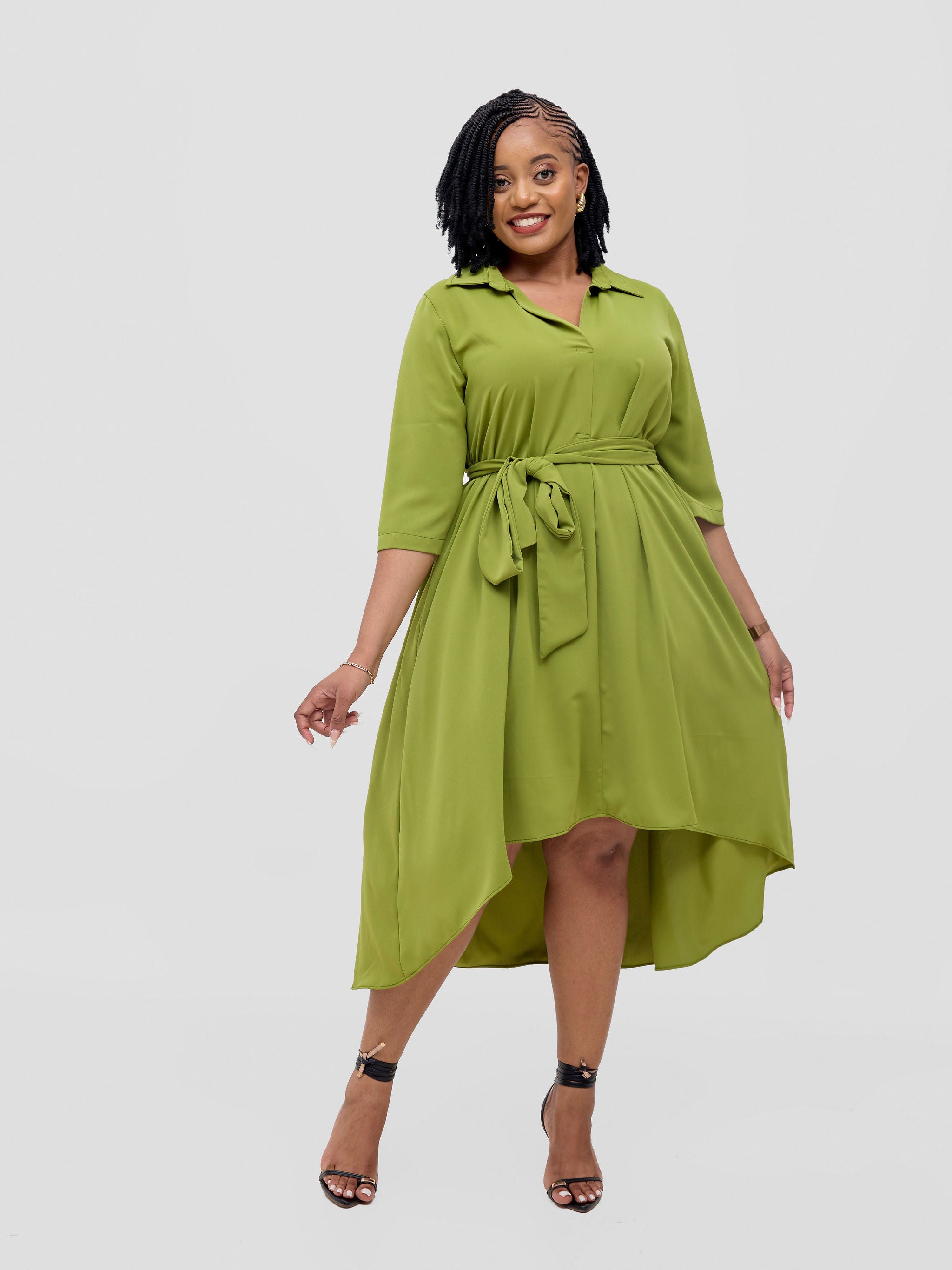 Vivo Yumi High Low Shirt Dress - Olive