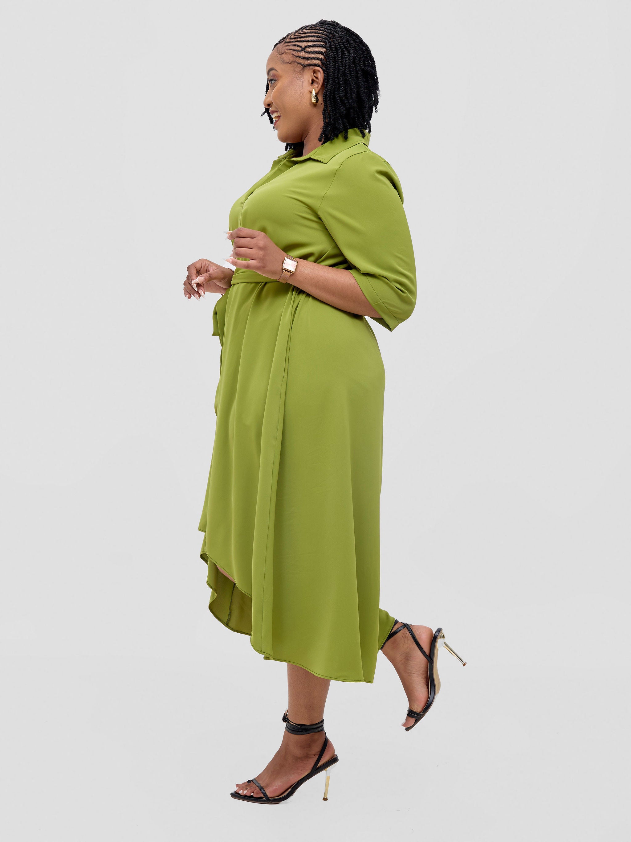 Vivo Yumi High Low Shirt Dress - Olive