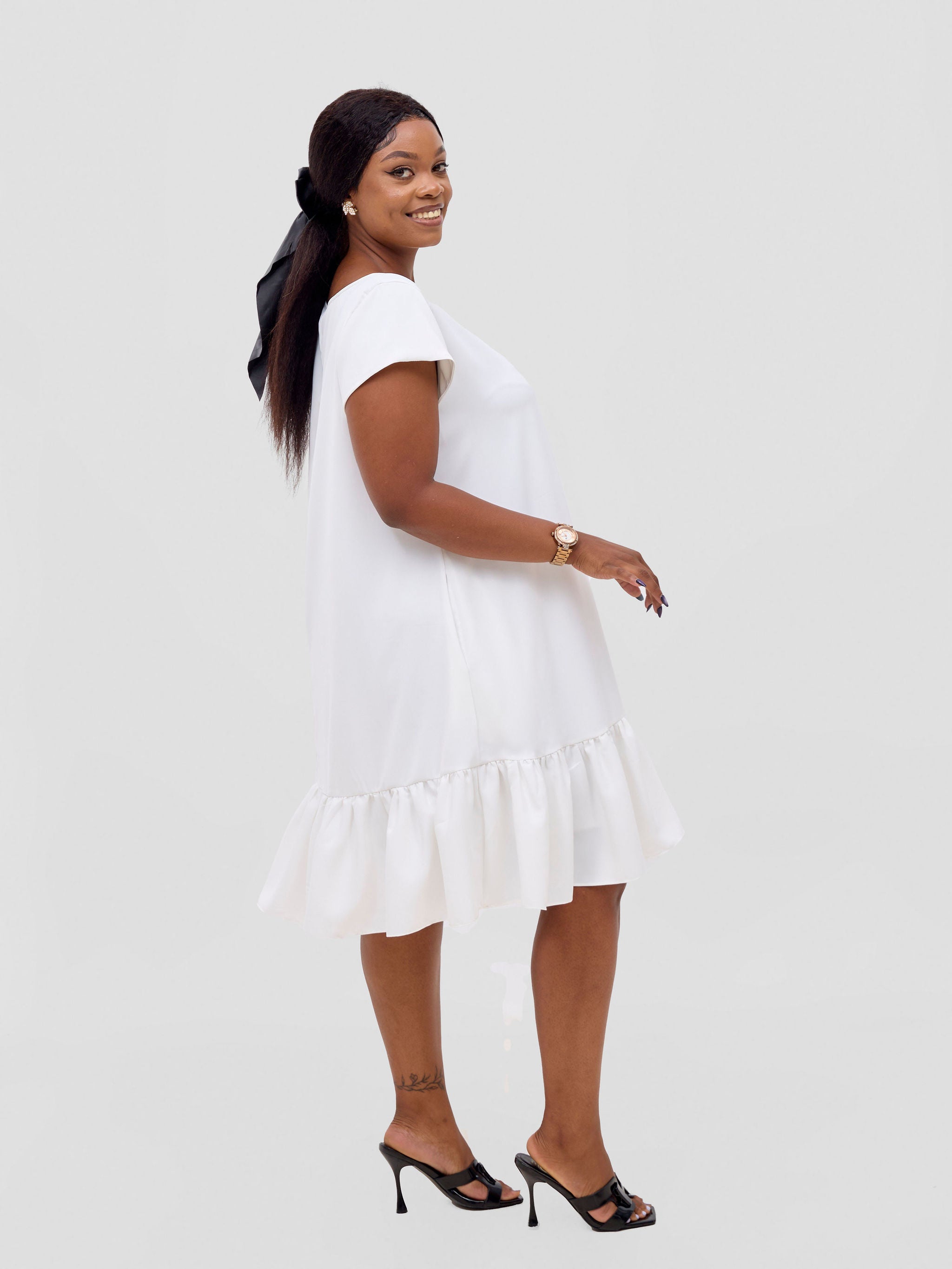 Vivo Dalia Cap Sleeve Gathered Tent Dress - Off White