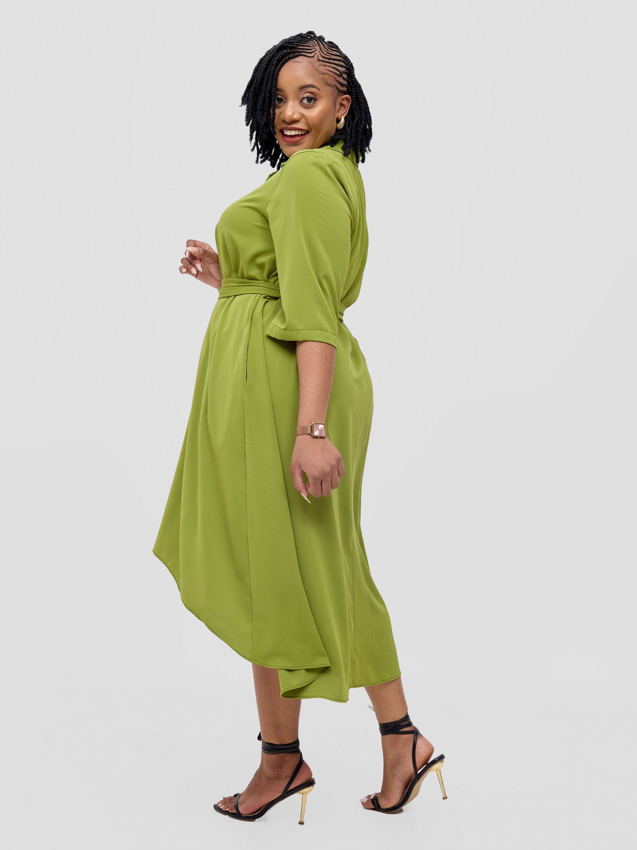 Vivo Yumi High Low Shirt Dress - Olive