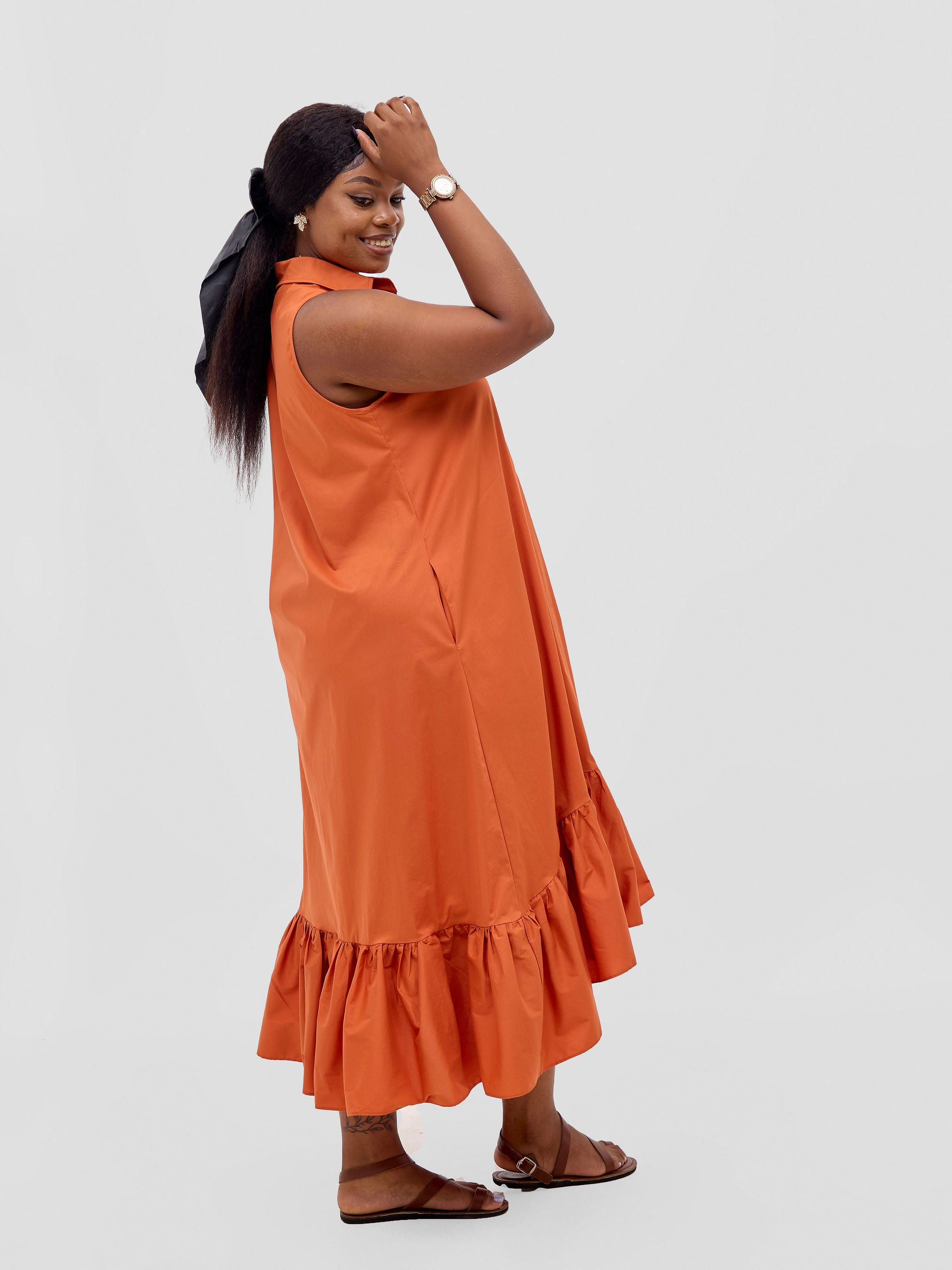 Safari Huru Halter Sleeveless High Low Dress - Rust