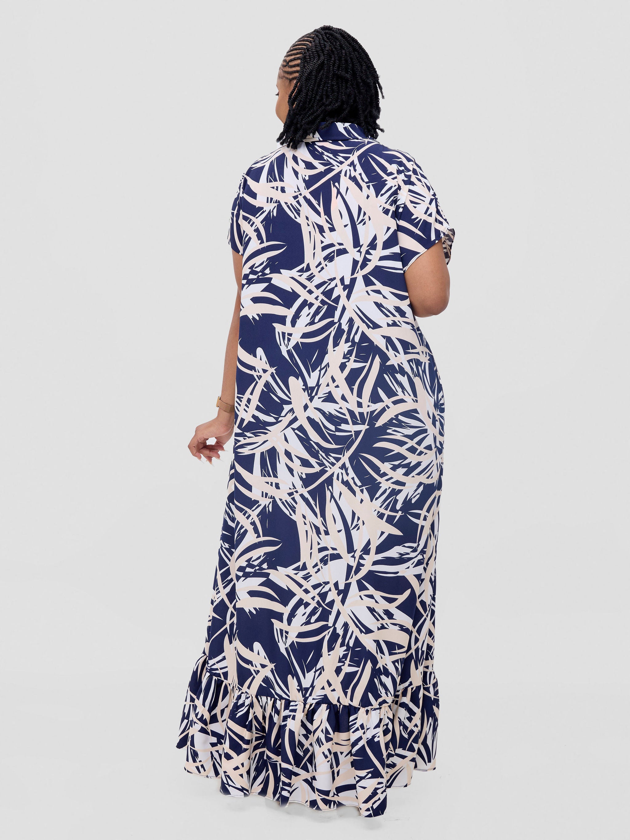 Vivo Asha Drop Shoulder Maxi Shirt Dress - Navy / Cream Bia Print