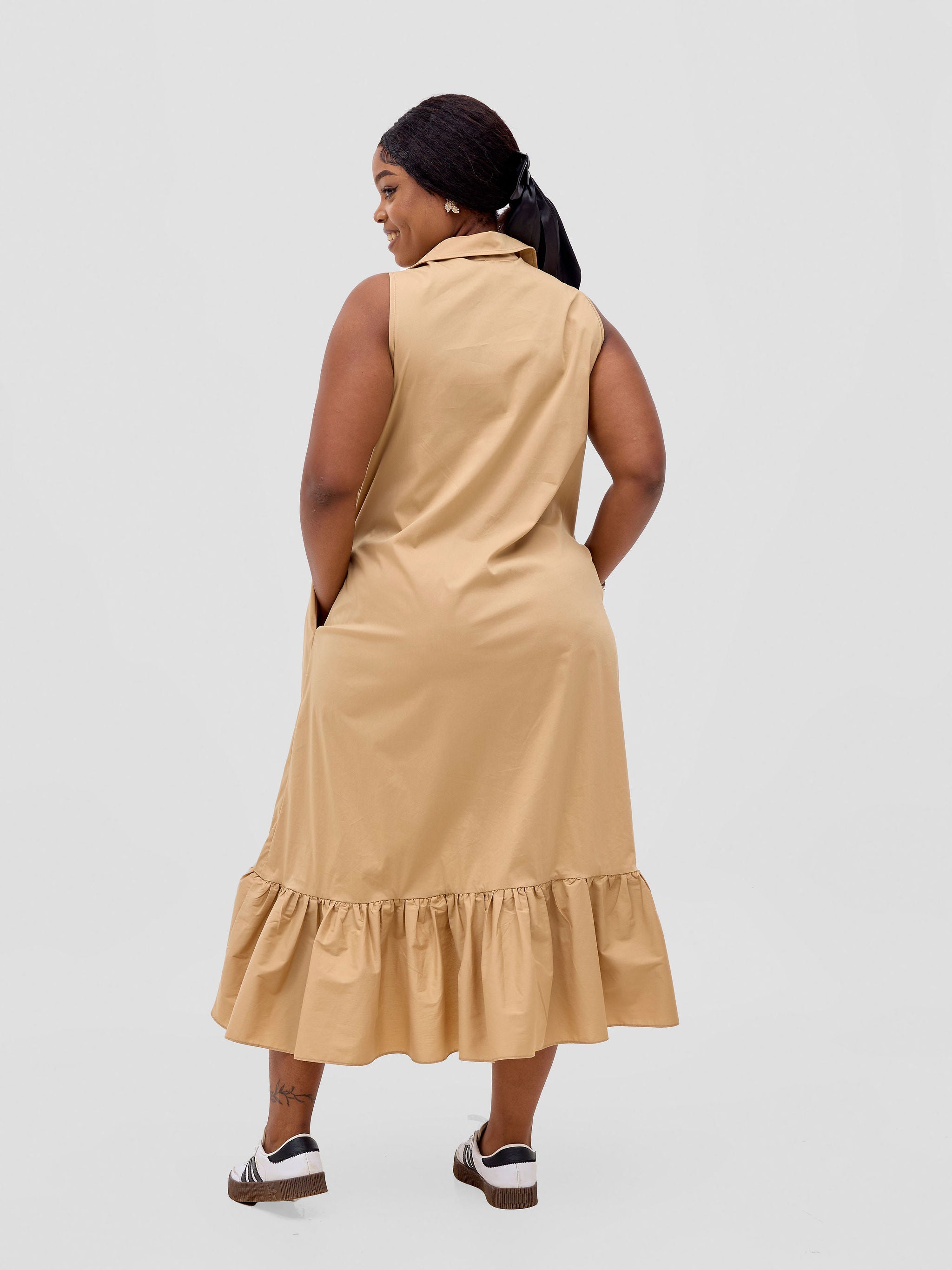 Safari Huru Halter Sleeveless High Low Dress - Taupe