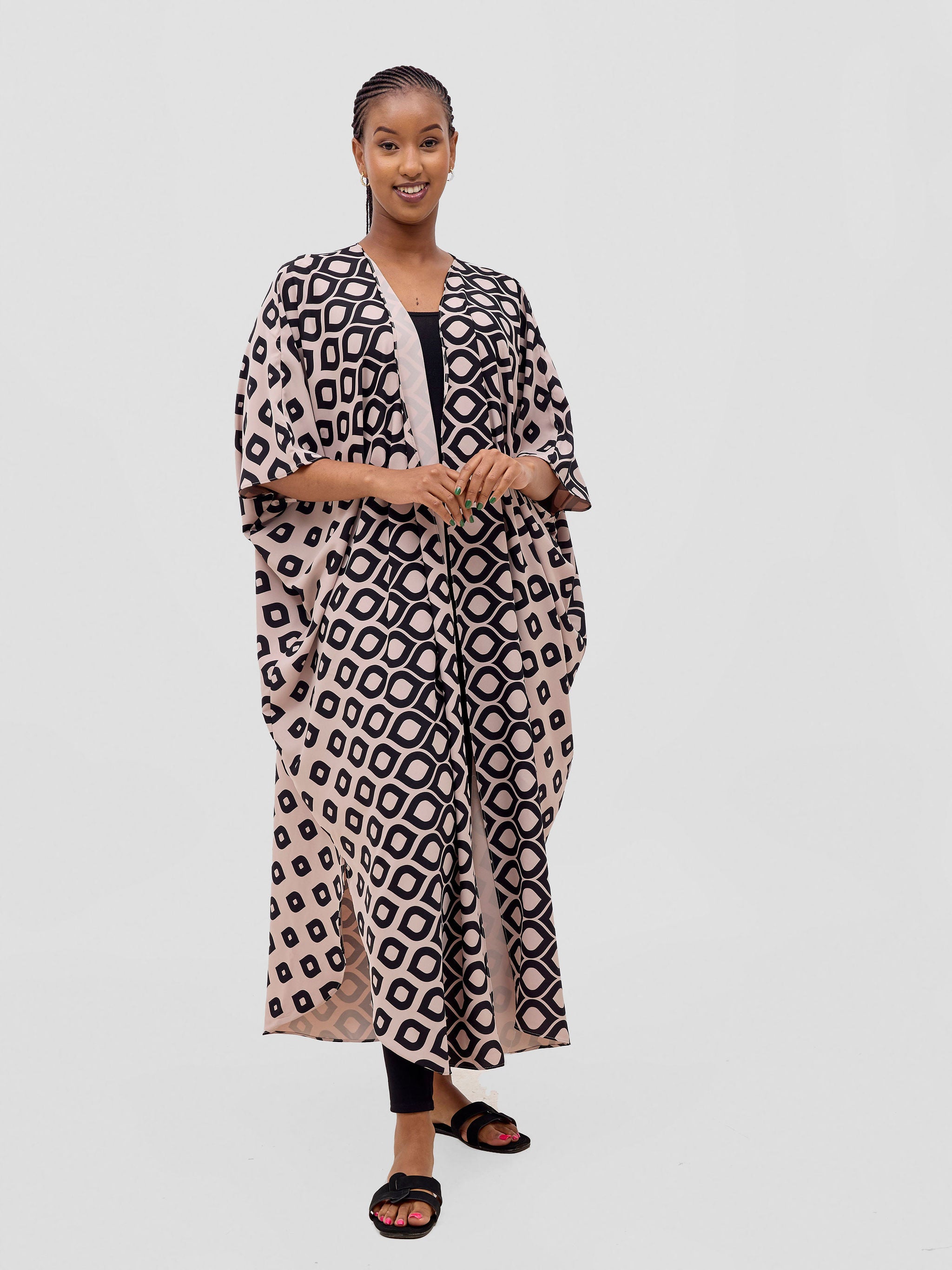 Vivo Basic Open Kaftan - Tan Meti Print