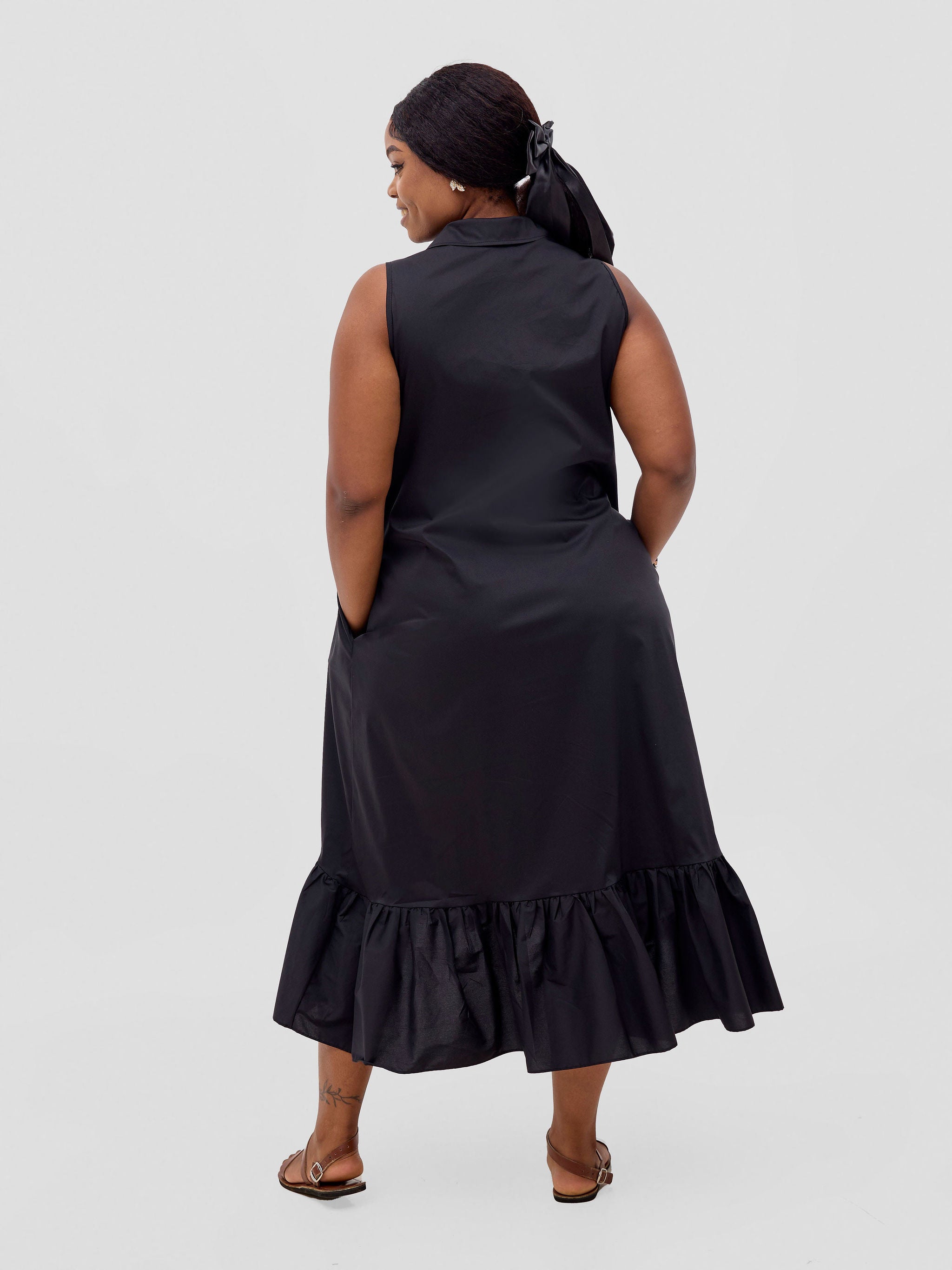 Safari Huru Halter Sleeveless High Low Dress - Black