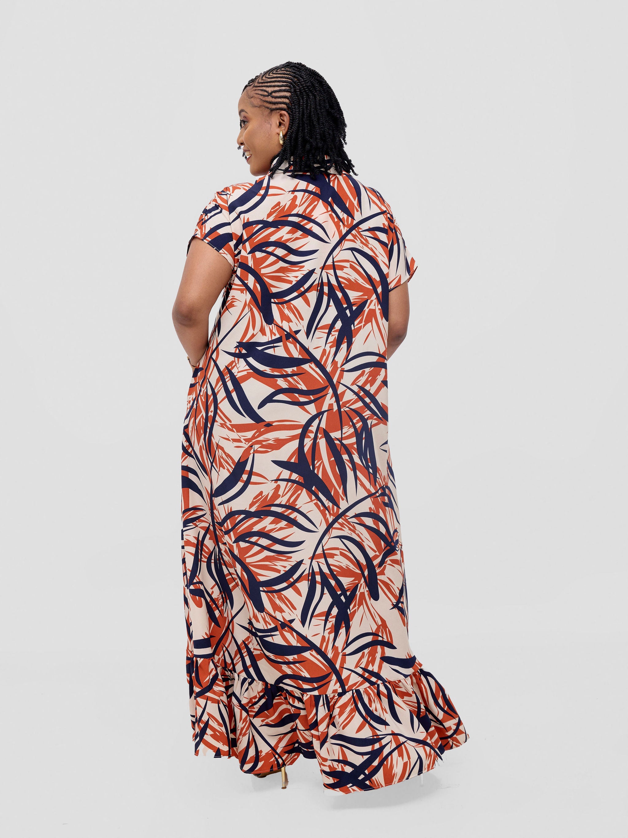 Vivo Asha Drop Shoulder Maxi Shirt Dress - Cream / Rust Bia Print