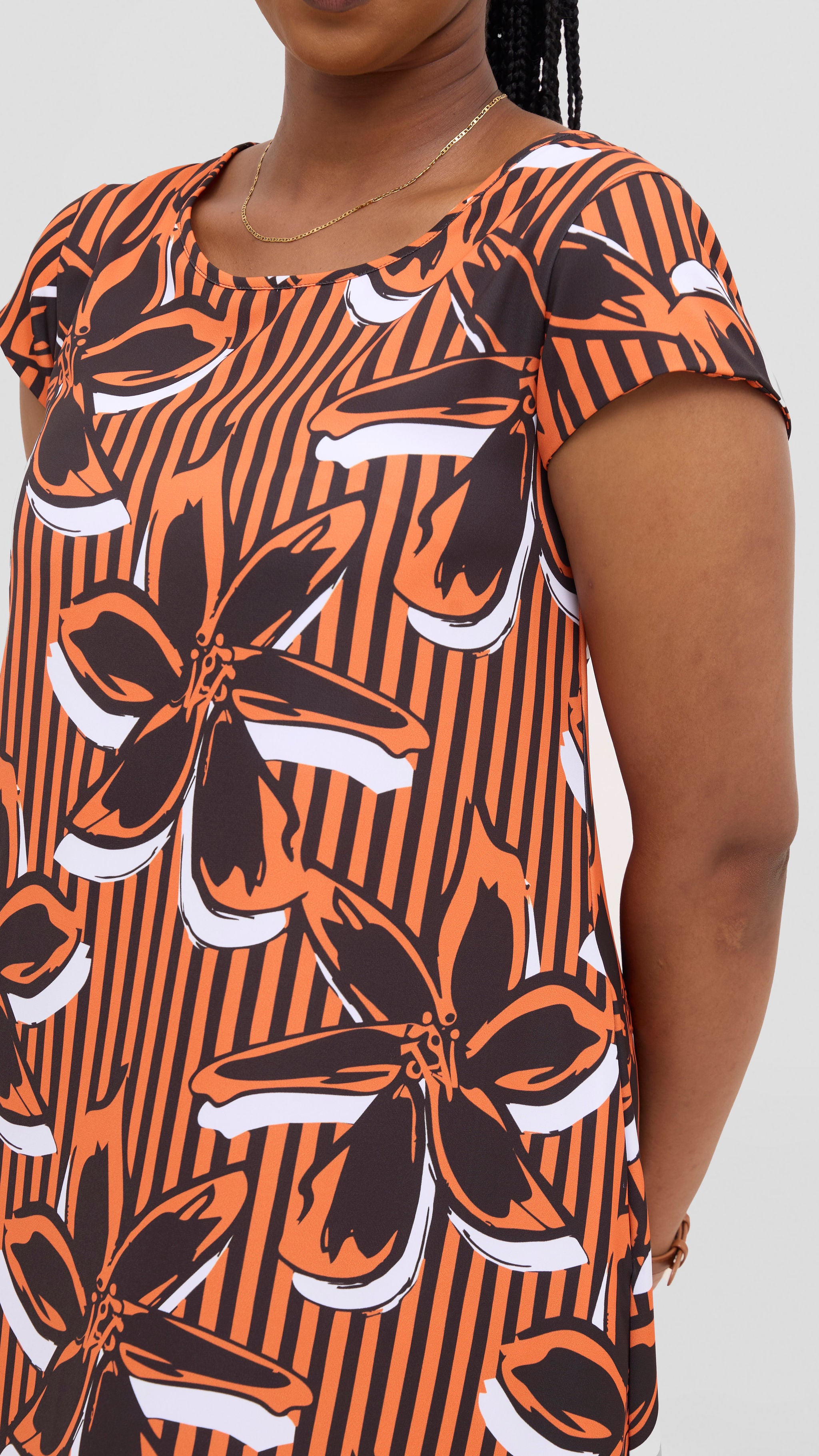 Vivo Basic Round Neck Maxi Dress - Black / Orange